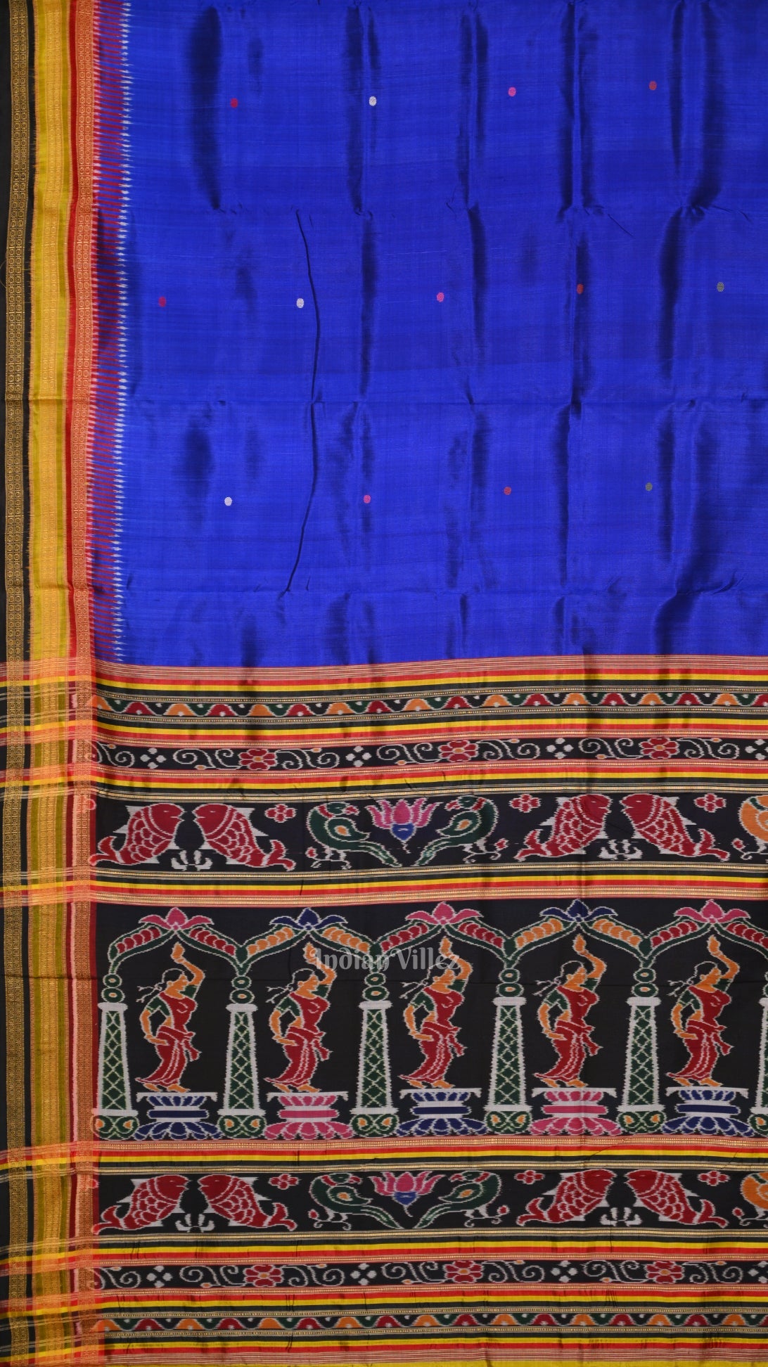 IndianVillèz Royal Blue Nartaki Kathiphera Odisha Ikat Khandua Silk Saree - view 2