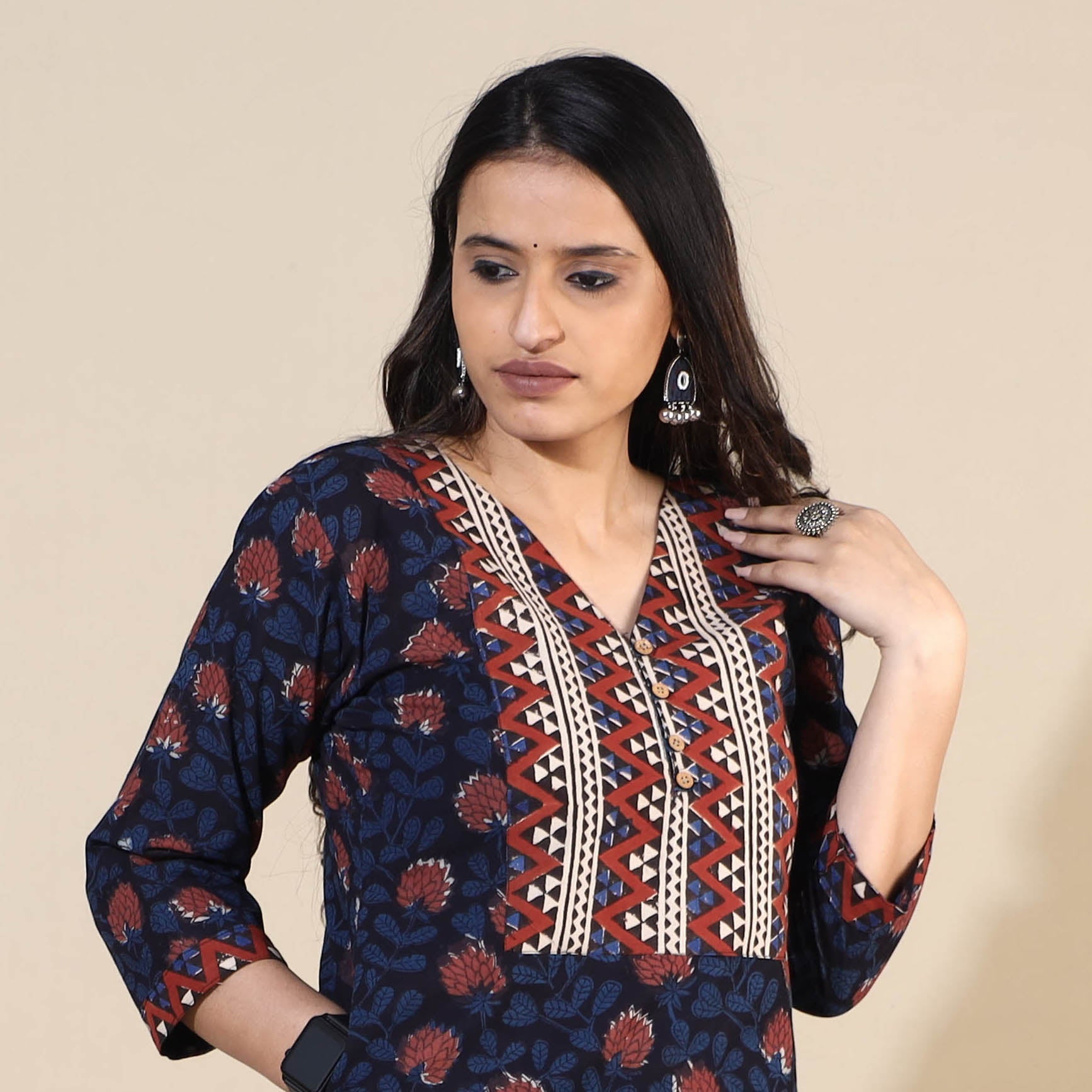 ITOKRI CASUALS Blue - Bagru Hand Block Printed Cotton Straight Long Kurta 07