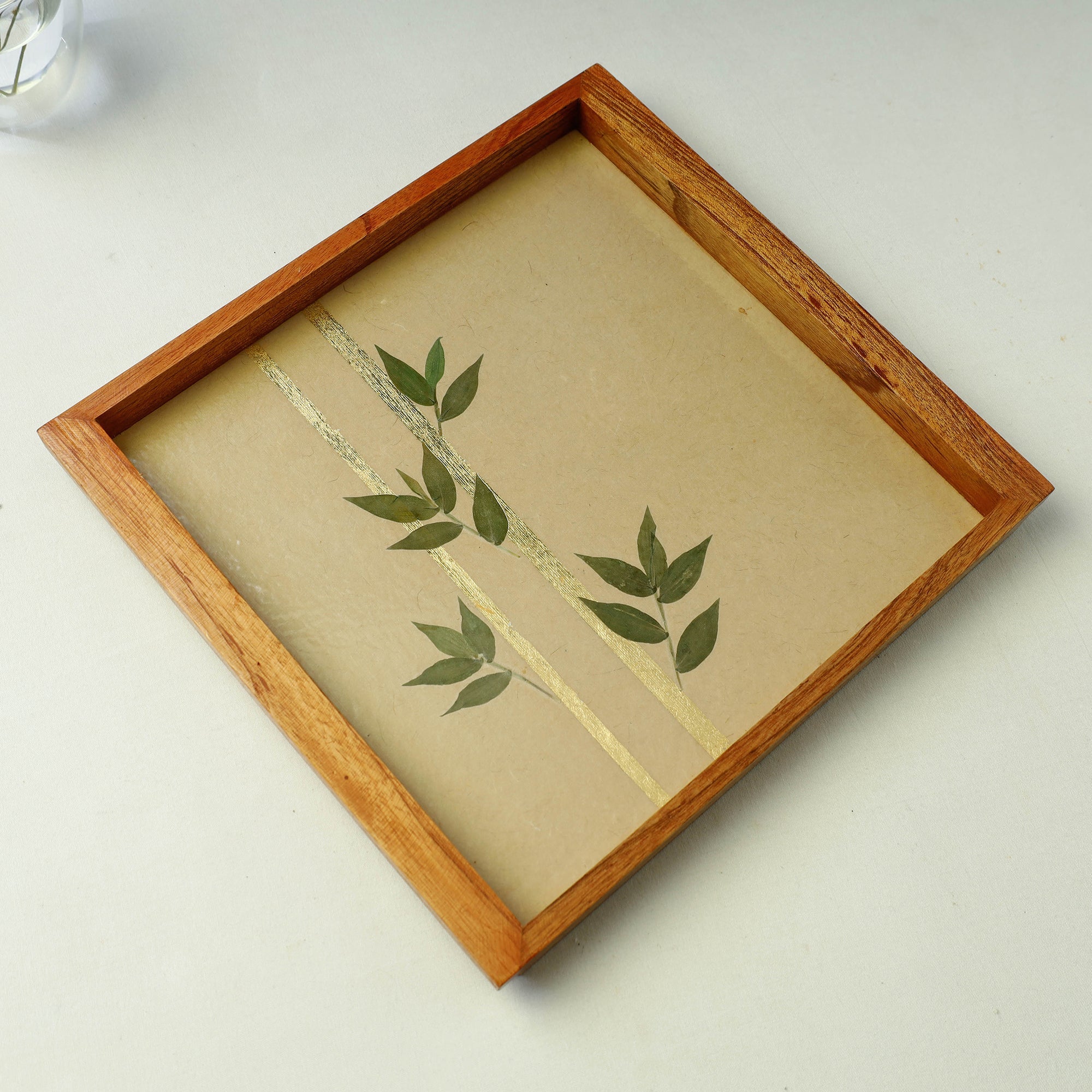 SHRADHANJALI - AN AUROVILLE UNIT Beige - Bamboo Art Work Square Wooden Tray (12 x 11 x 1 in) - view 2