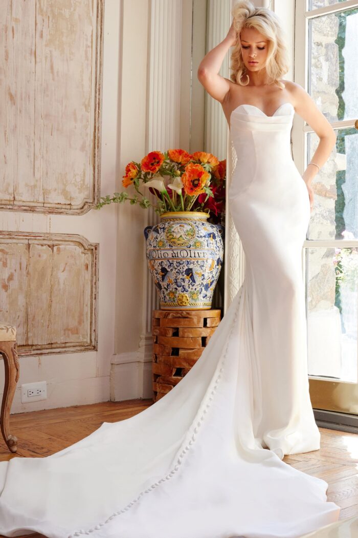 Jovani JB04879 Pleated Long Wedding Dress – Off-White