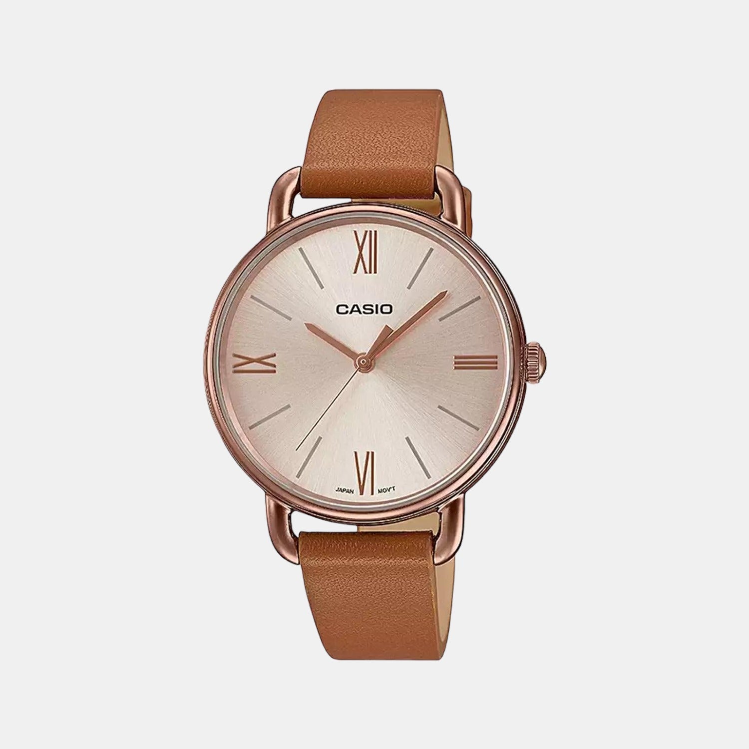 Casio Enticer Women Quartz Rose Gold Dial Analog Leather Watch A1808