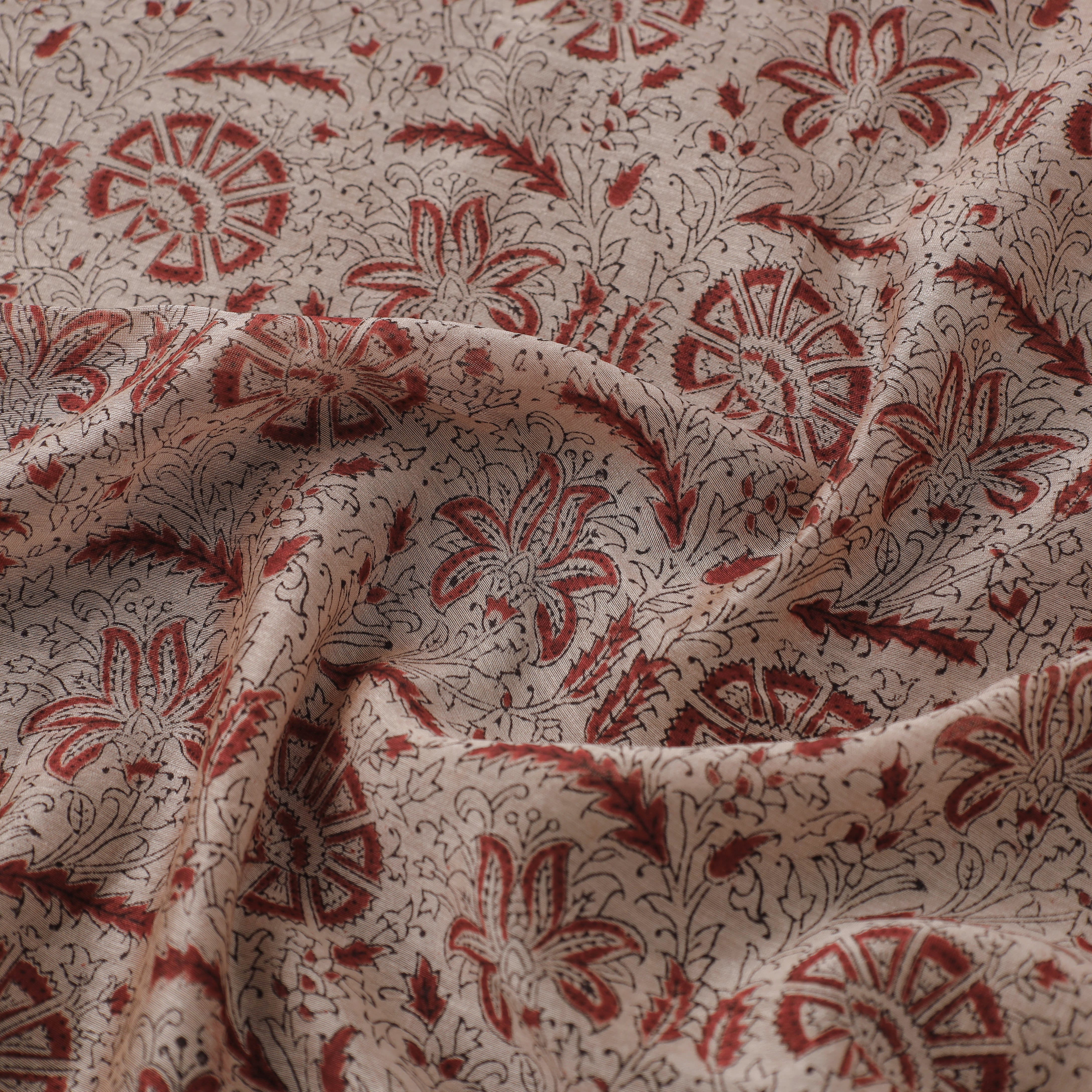 PITCHUKA SRINIVAS KALAMKARI PEDANA Beige - Pedana Block Printed Silk Kalamkari Fabric 10 - view 3