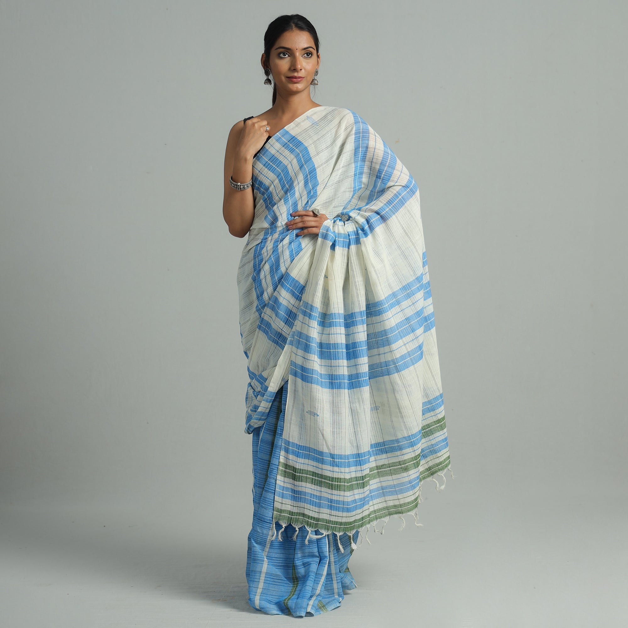 KHUSHBASH - HAPPY LOOM OF EAST Blue - Basirhat Gamcha Handloom Pure Cotton Saree 09