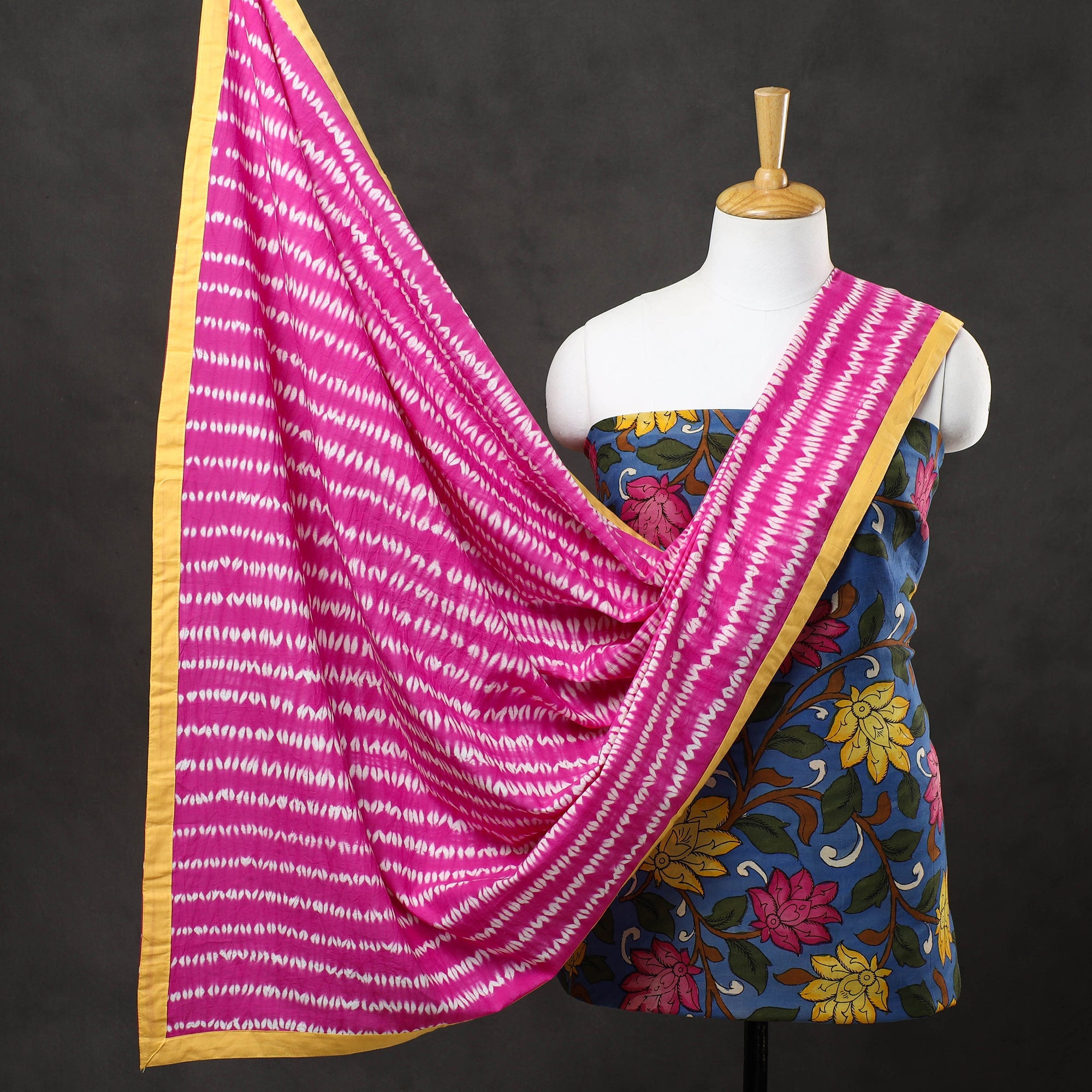 NOORI BAZAR Blue - 3pc Chanderi Silk Kalamkari Kurta with Shibori Dupatta 16