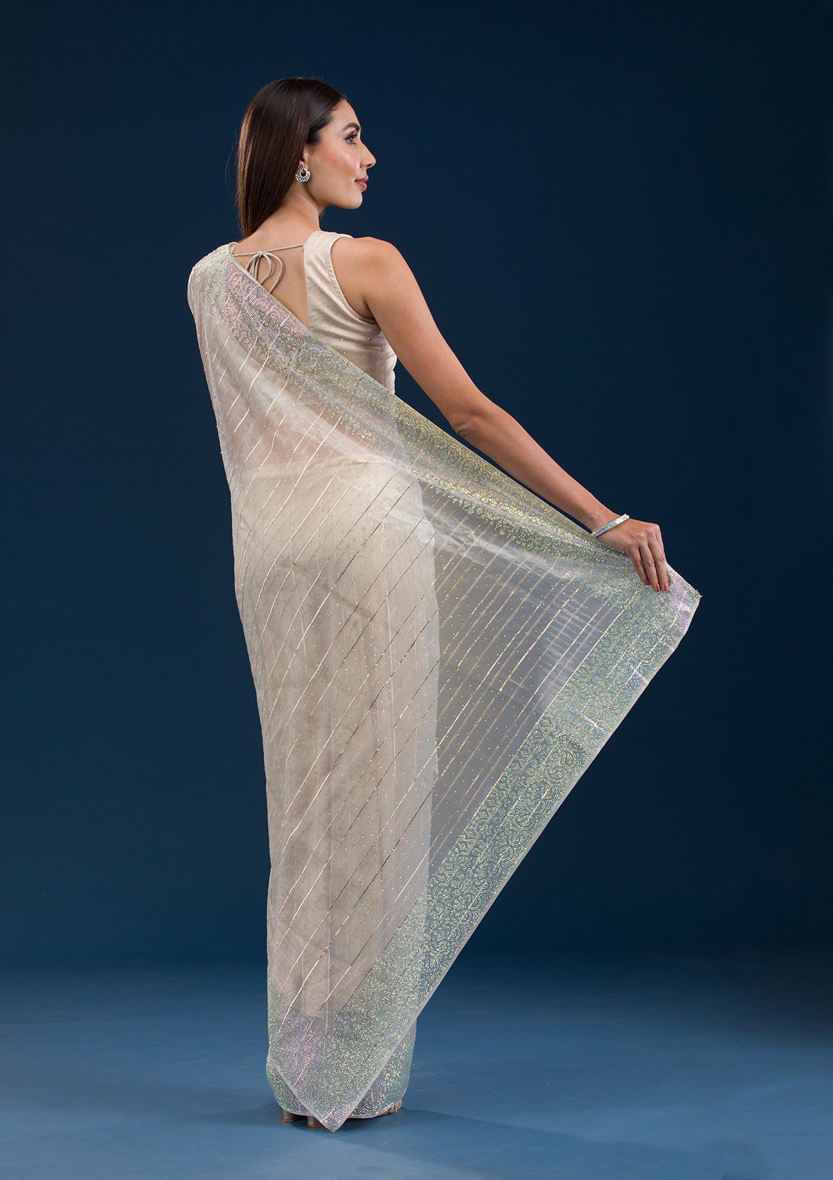 Koskii Beige Stonework Tissue Saree – Women's - view 2