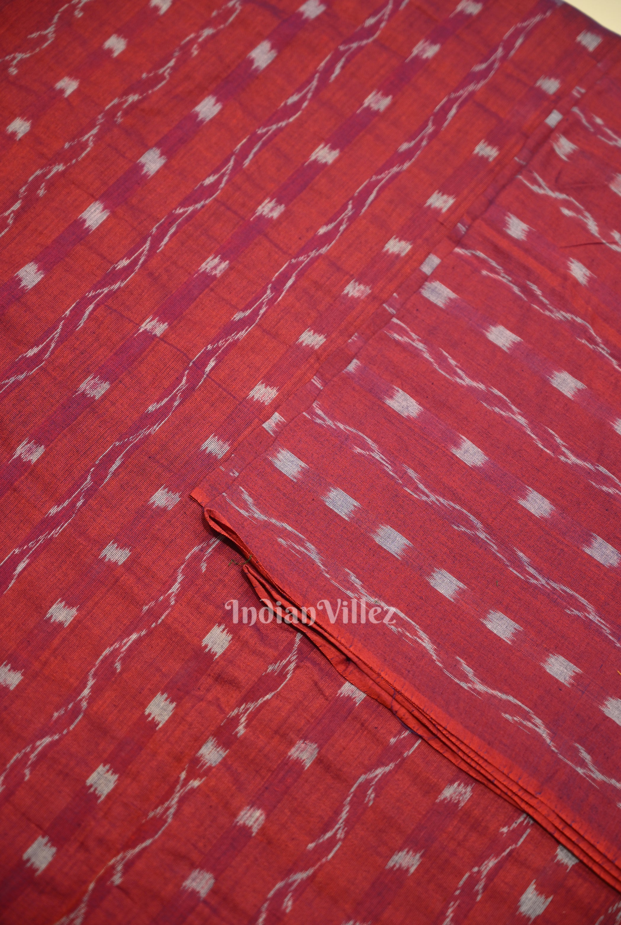 IndianVillèz Purple Wine Tipa Design Sambalpuri Ikat Cotton Fabric - view 2