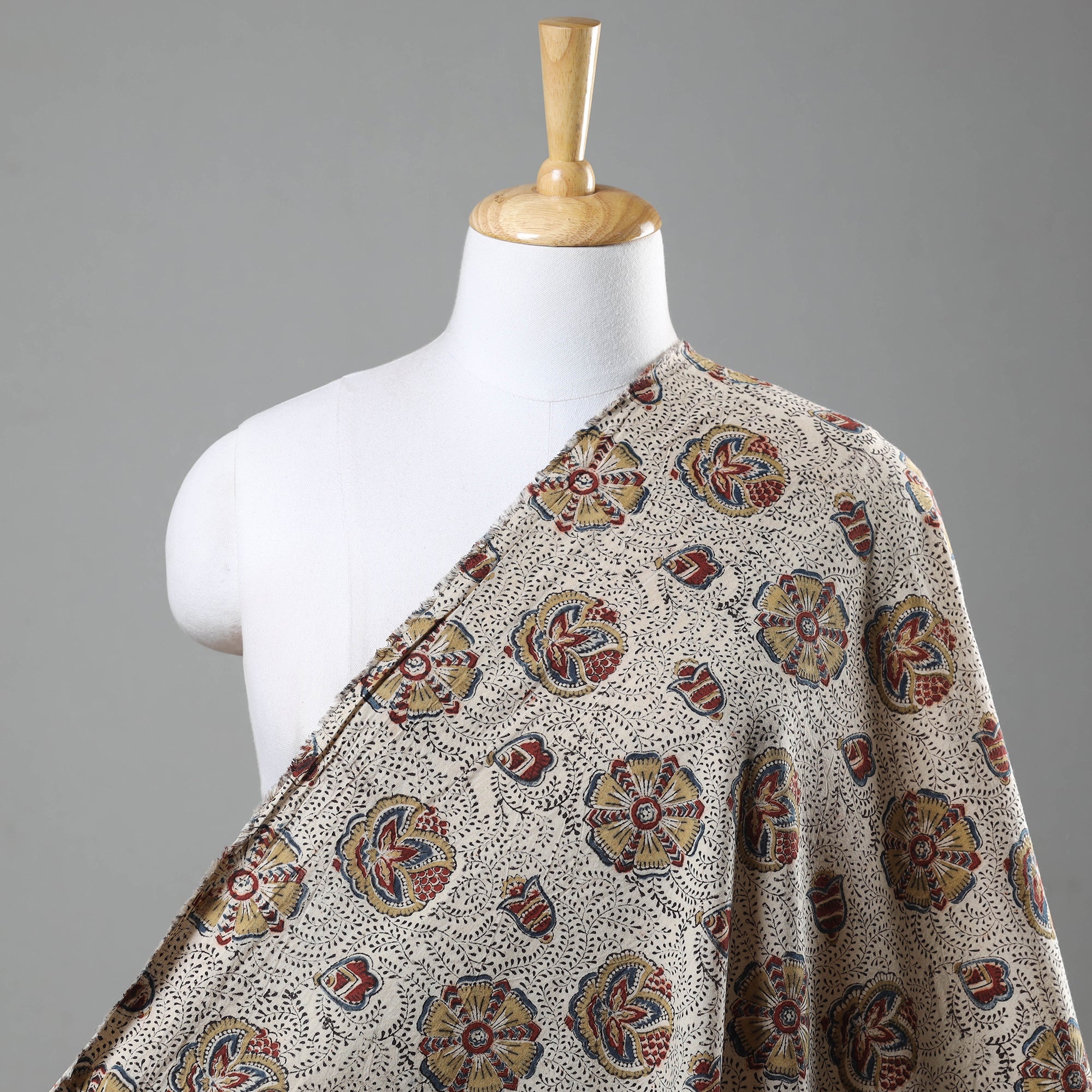PITCHUKA SRINIVAS KALAMKARI PEDANA Beige - Pedana Kalamkari Hand Block Printed Cotton Fabric