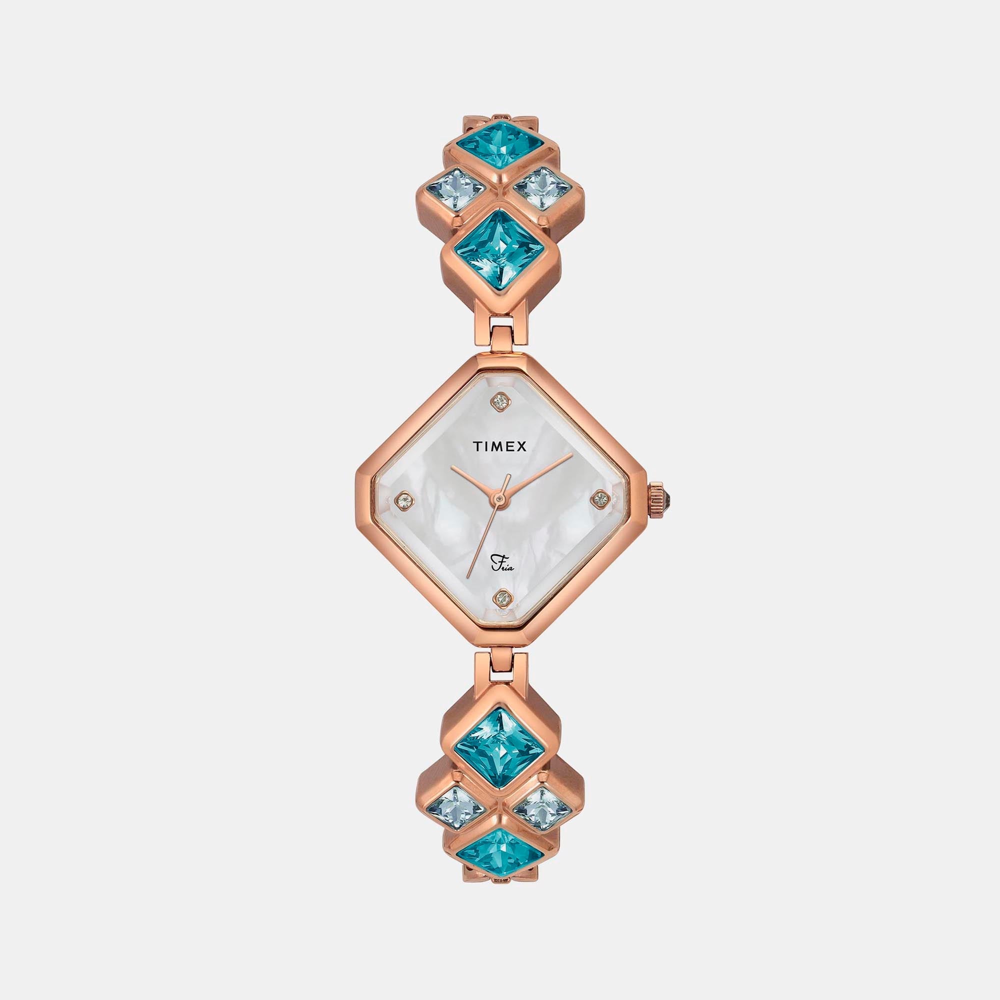 Timex Fria Women Quartz Mother Of Pearl Dial Analog Brass Watch TWEL17200
