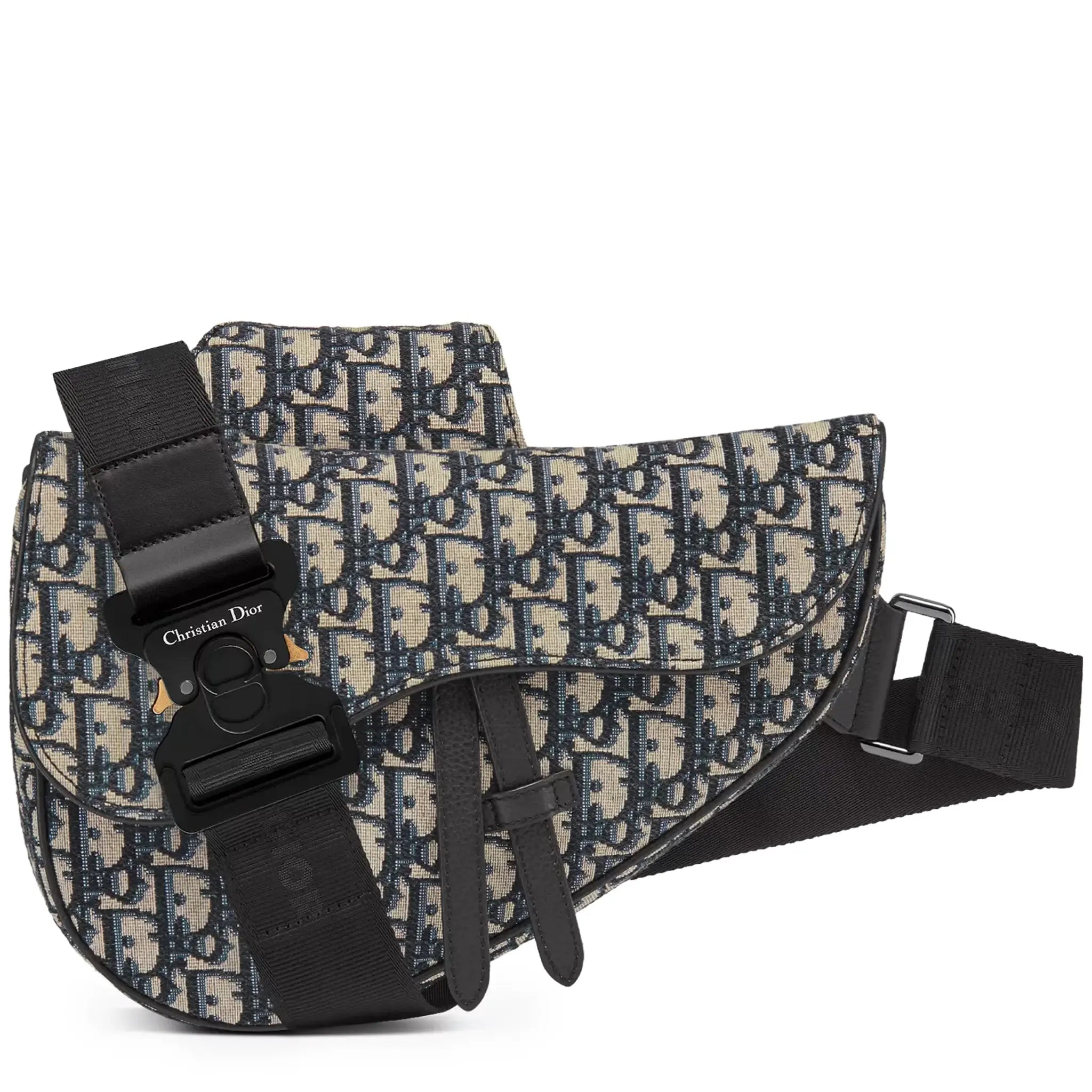 Dior Oblique Jacquard Beige and Black Saddle Bag
