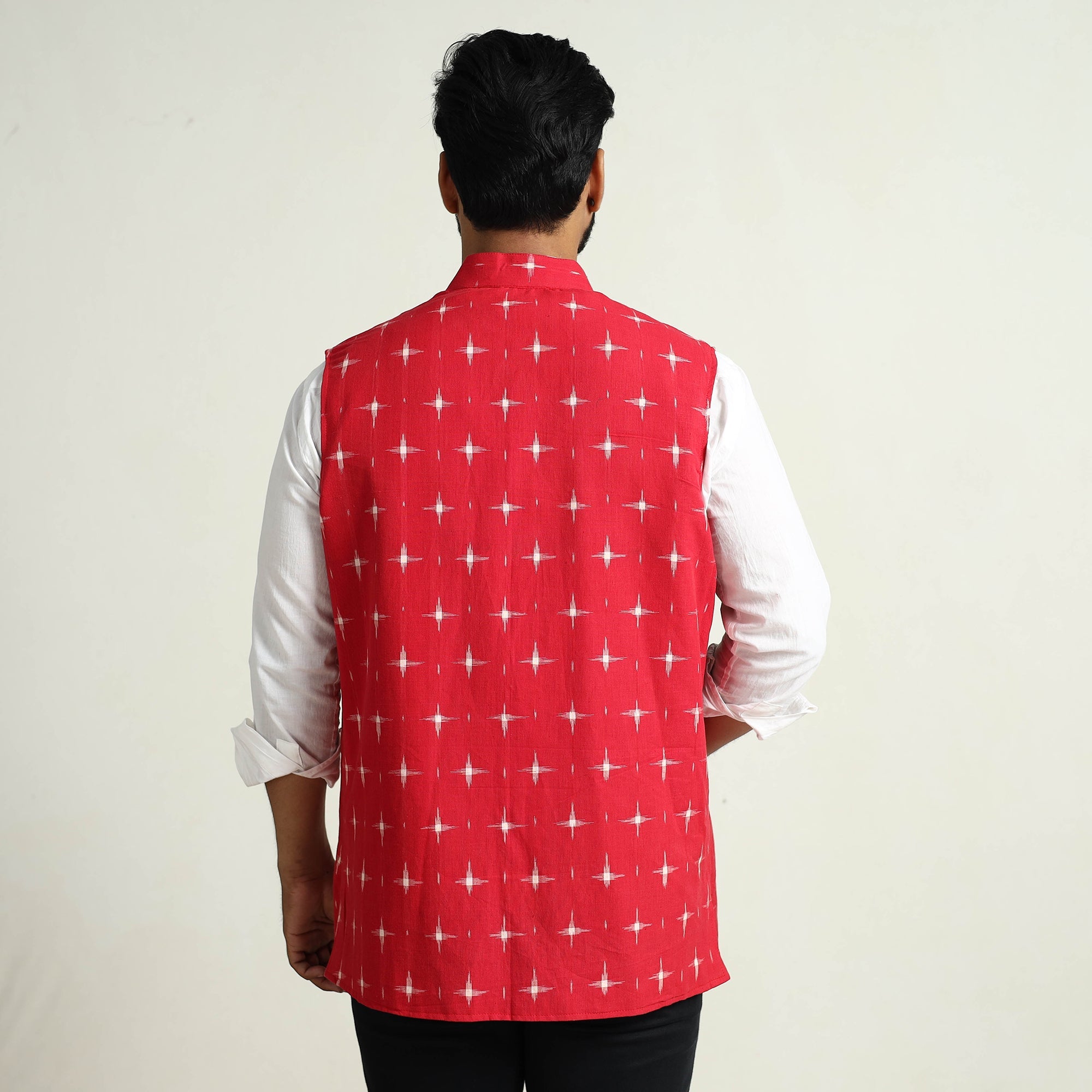 ITOKRI CASUALS Black - Pochampally Double Ikat Handloom Cotton Men Nehru Jacket 09 - view 6