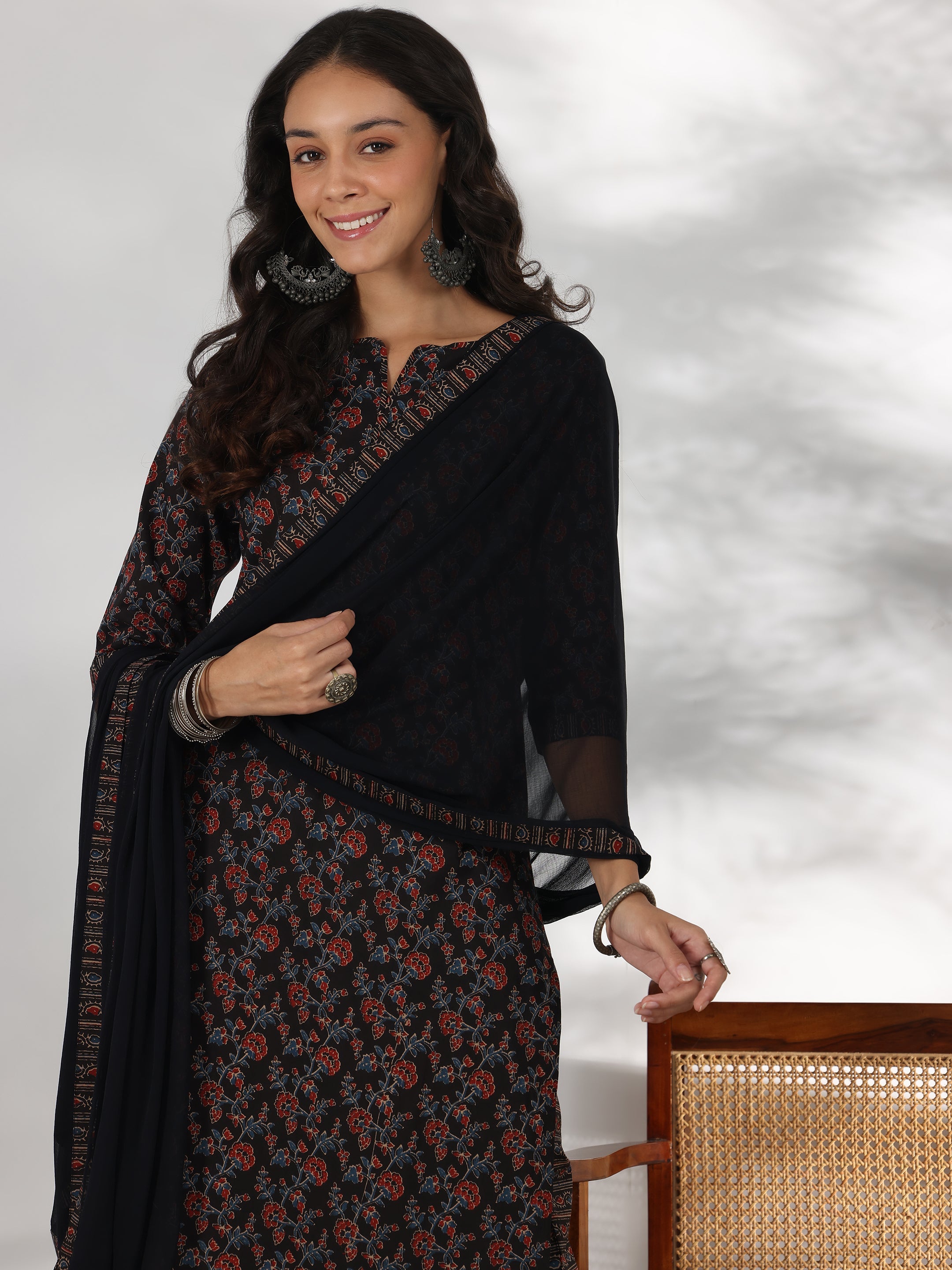 Libas Black Printed Cotton Straight Suit With Dupatta - view 6