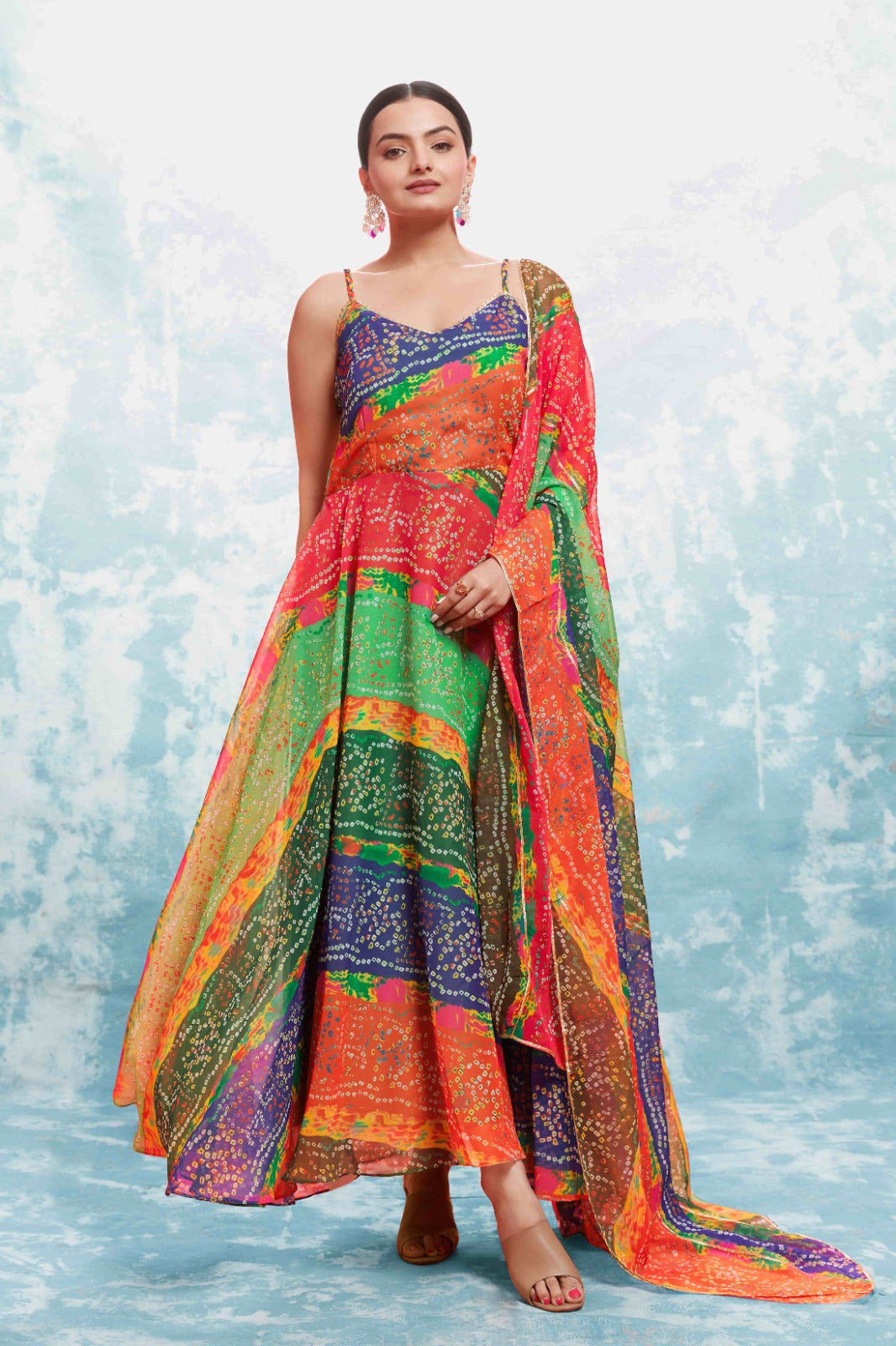 ClothsVilla Multi-Colored Georgette Top with Printed Work - Fully Stitched Ready to Wear