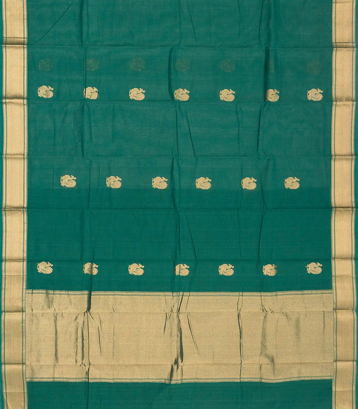 RmKV Sea Green Handloom Kanchi Cotton Saree With Annam Buttas - view 2
