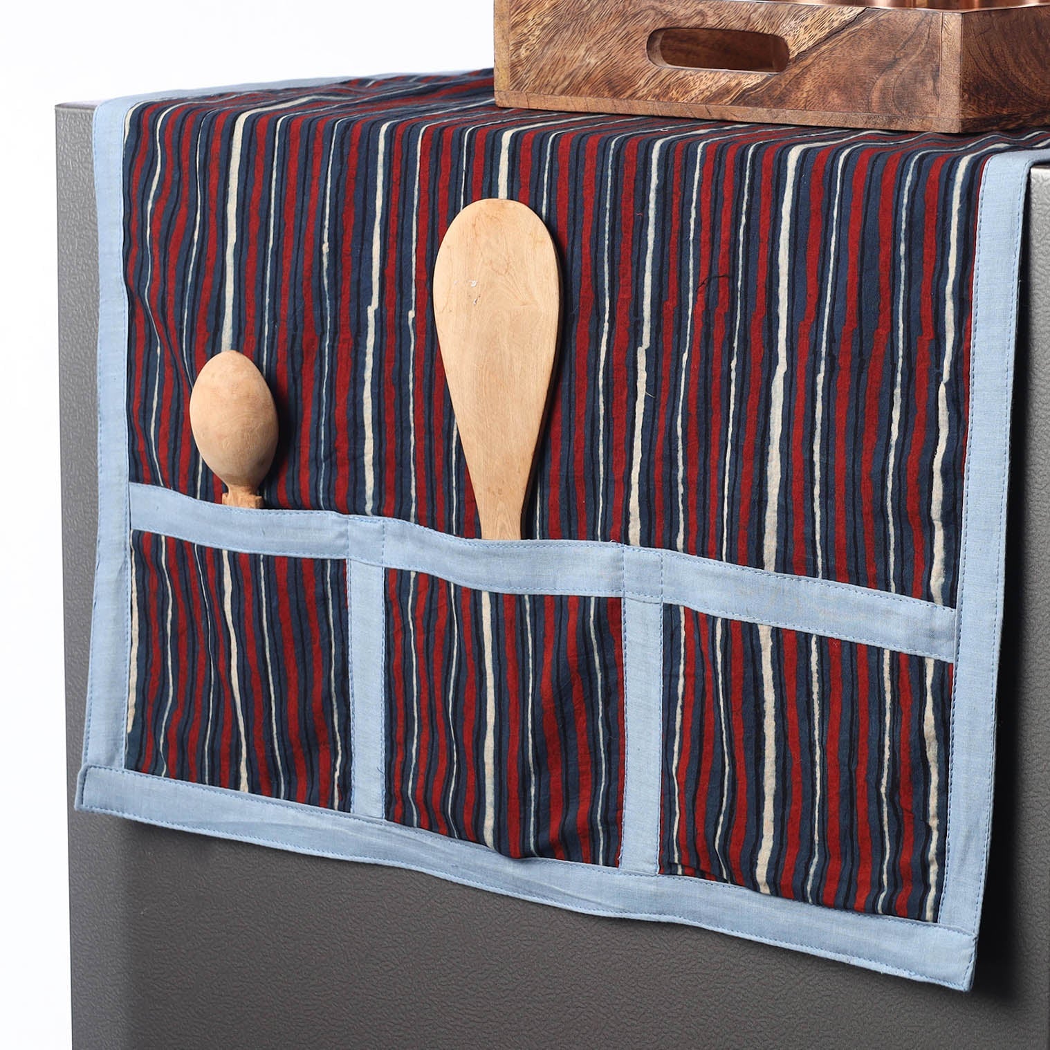 JALPARI Ajrakh Block Printed Cotton Fridge Top Cover with Multiple Pockets - view 2
