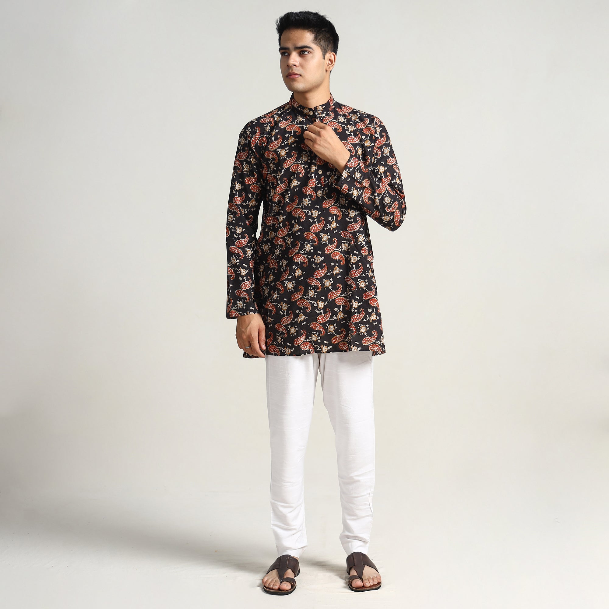 ITOKRI CASUALS Black - Bagru Block Printed Cotton Men Short Kurta 14 - view 2