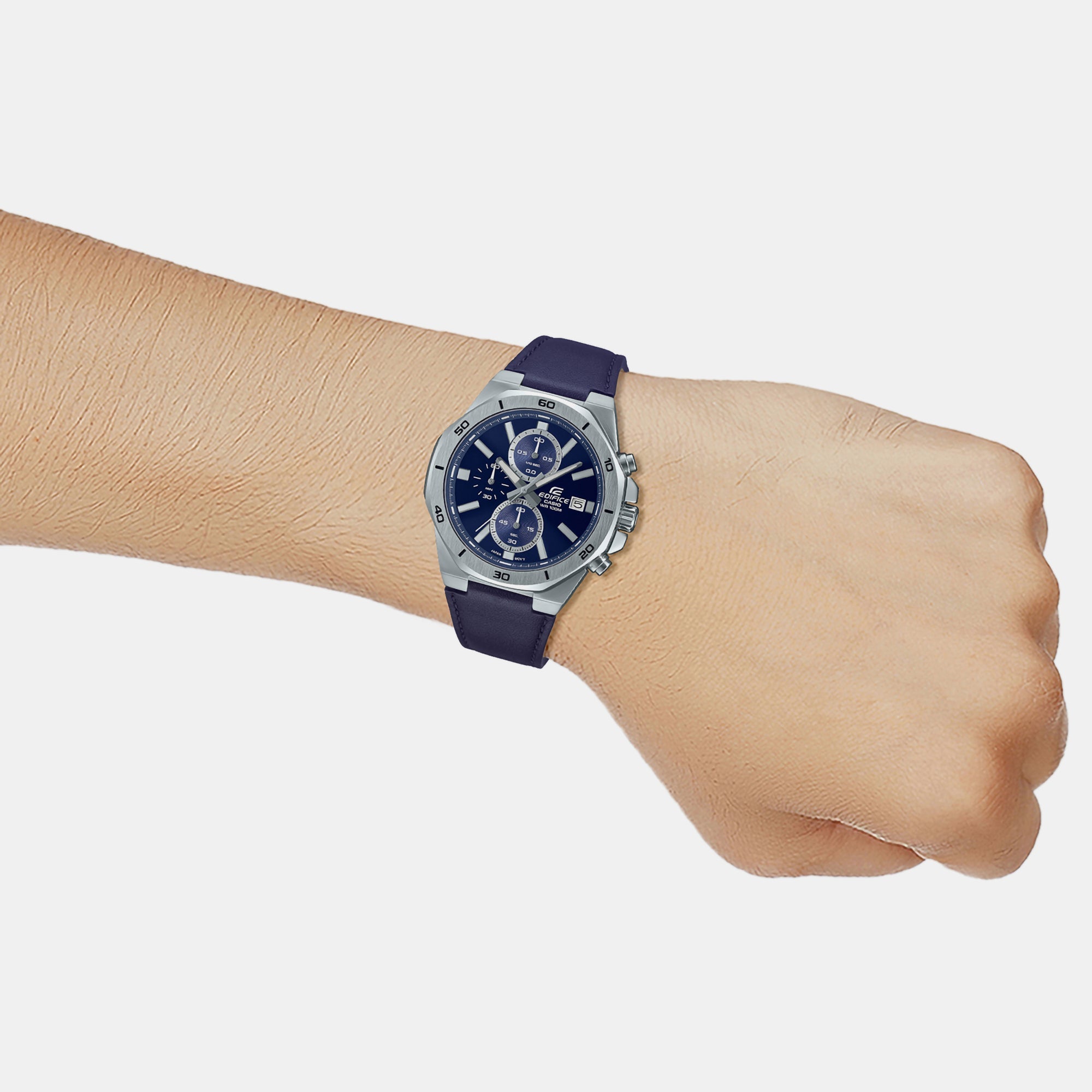 Casio Edifice Men Quartz Blue Dial Chronograph Leather Watch ED587 - view 7