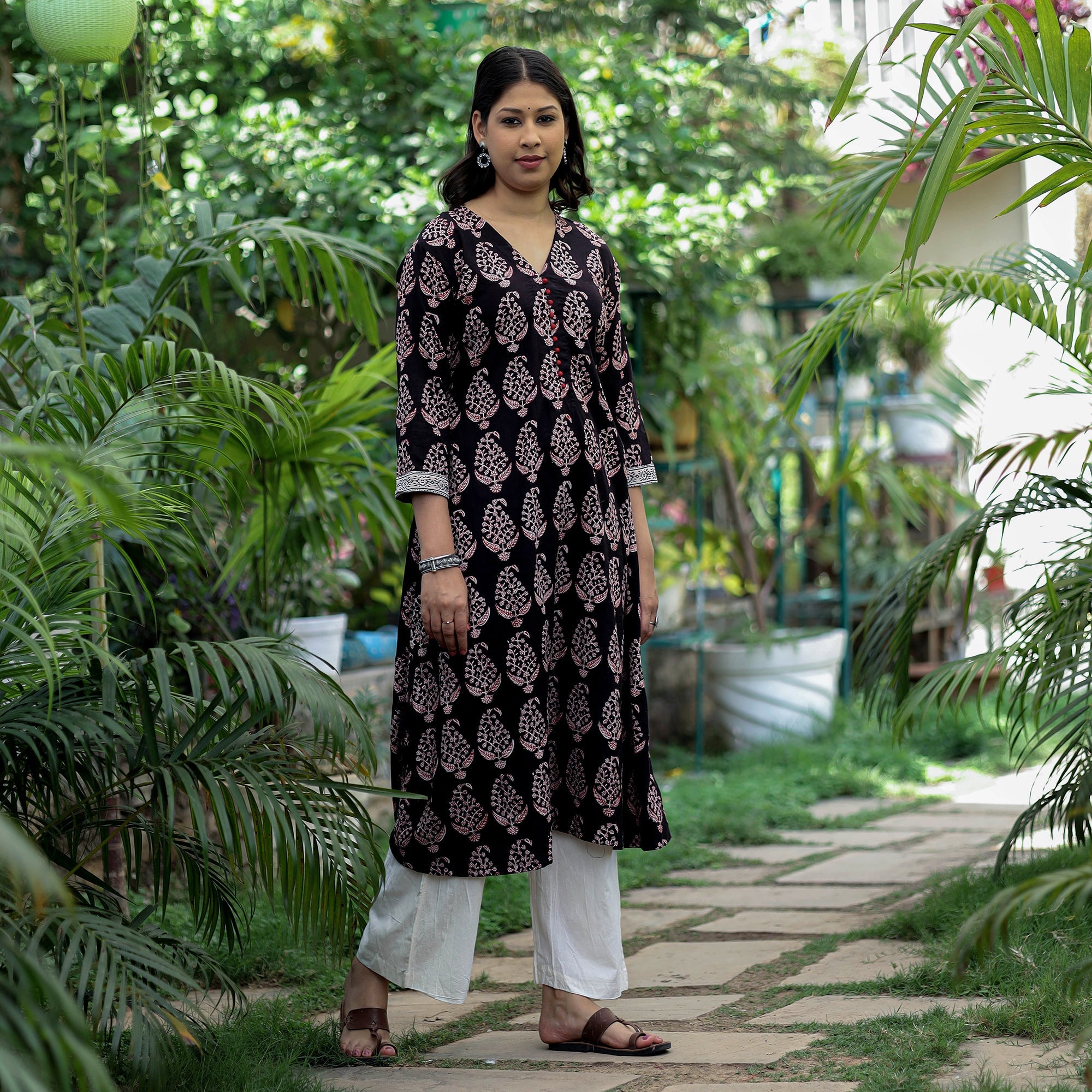 ITOKRI CASUALS Black - Block Print Cotton A-Line Bagh Kurta - view 2