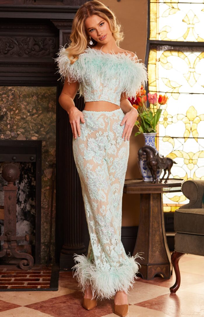 Jovani 22350 Long Beaded Two Piece Lace Formal Jumpsuit - view 4
