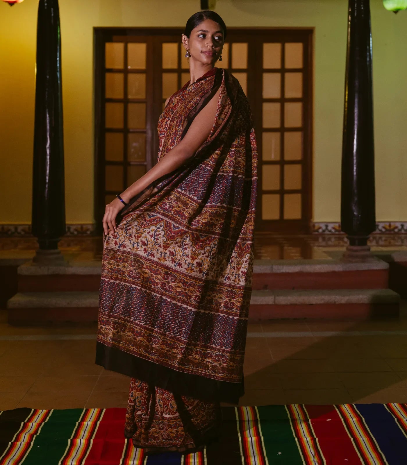 RmKV Brown Handloom Chanderi Cotton Saree With Kalamkari Style print - view 2