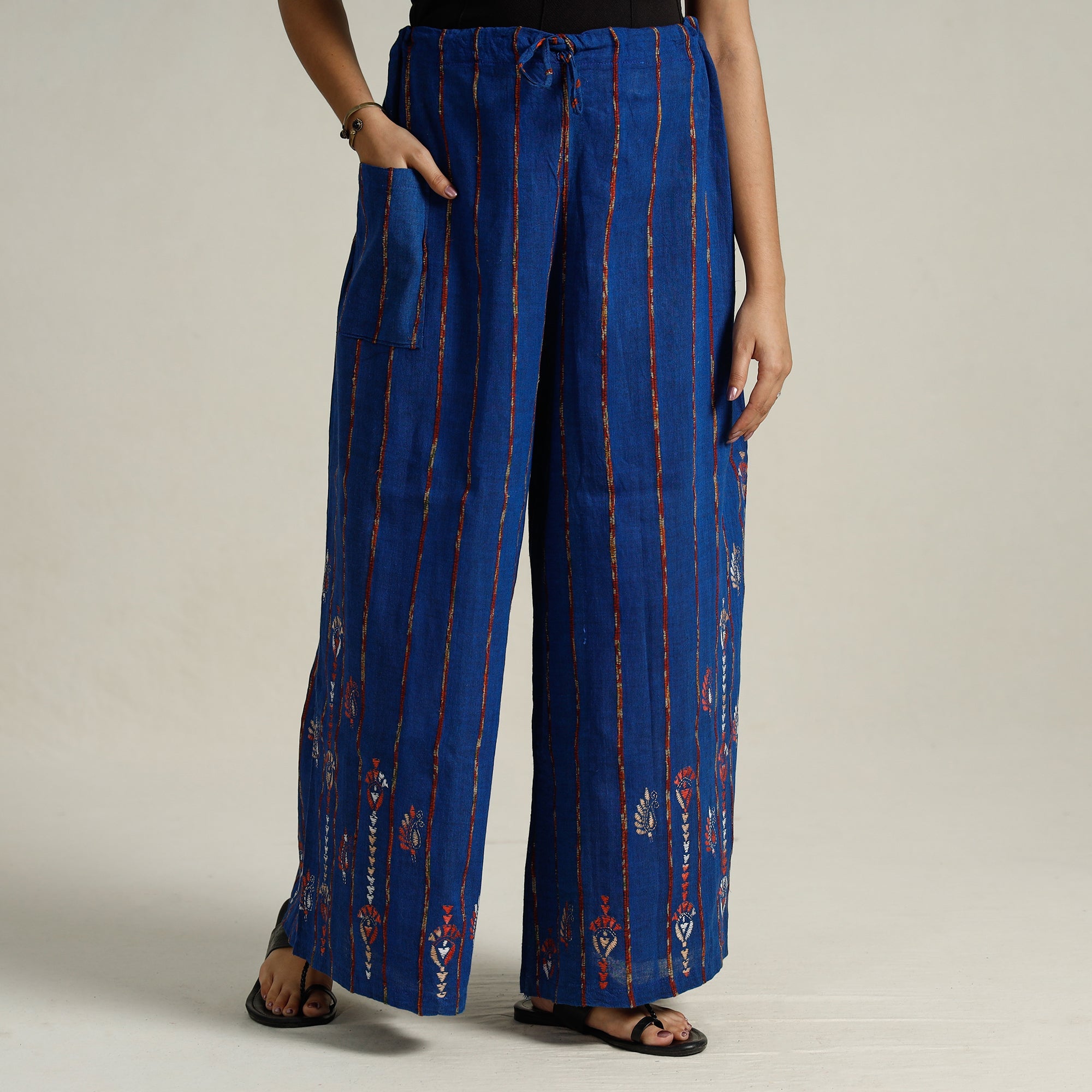 ASALKAAR Blue - Bengal Khesh Weaving Cotton Kantha Embroidery Palazzo 73