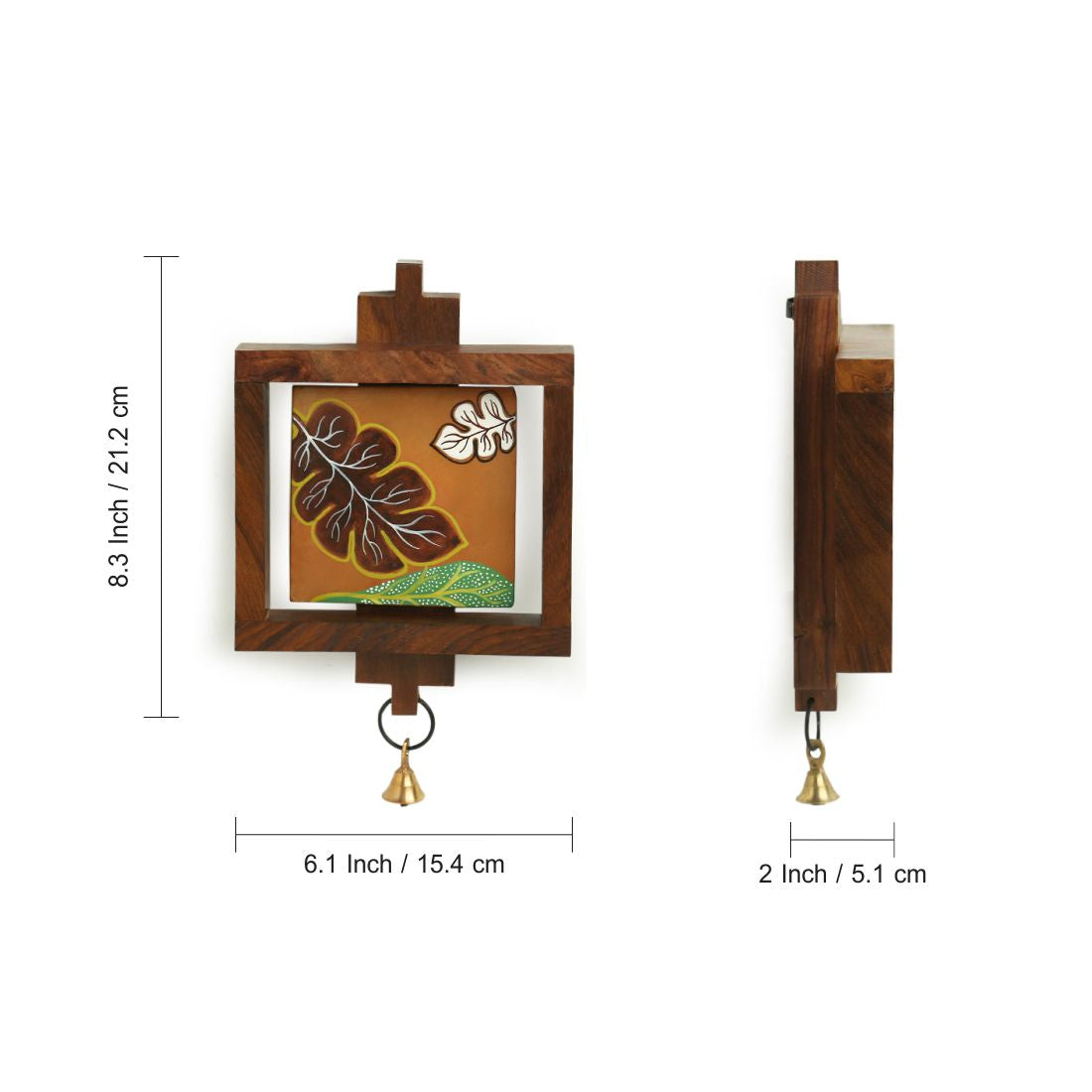 EXCLUSIVELANE 'Shades of a Leaf' Hand Painted Wall Hanging In Sheesham Wood & Terracotta (Set of 2) - view 6
