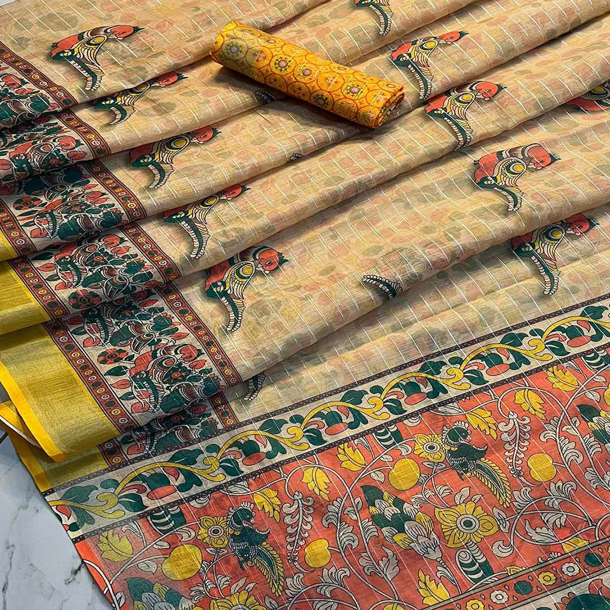 Peachmode Chikoo Digital Printed Linen Saree – Women's - view 2