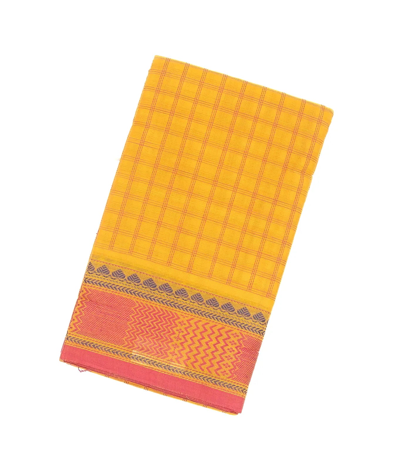 RmKV Yellow Handloom Kanchi Cotton Saree With Checks