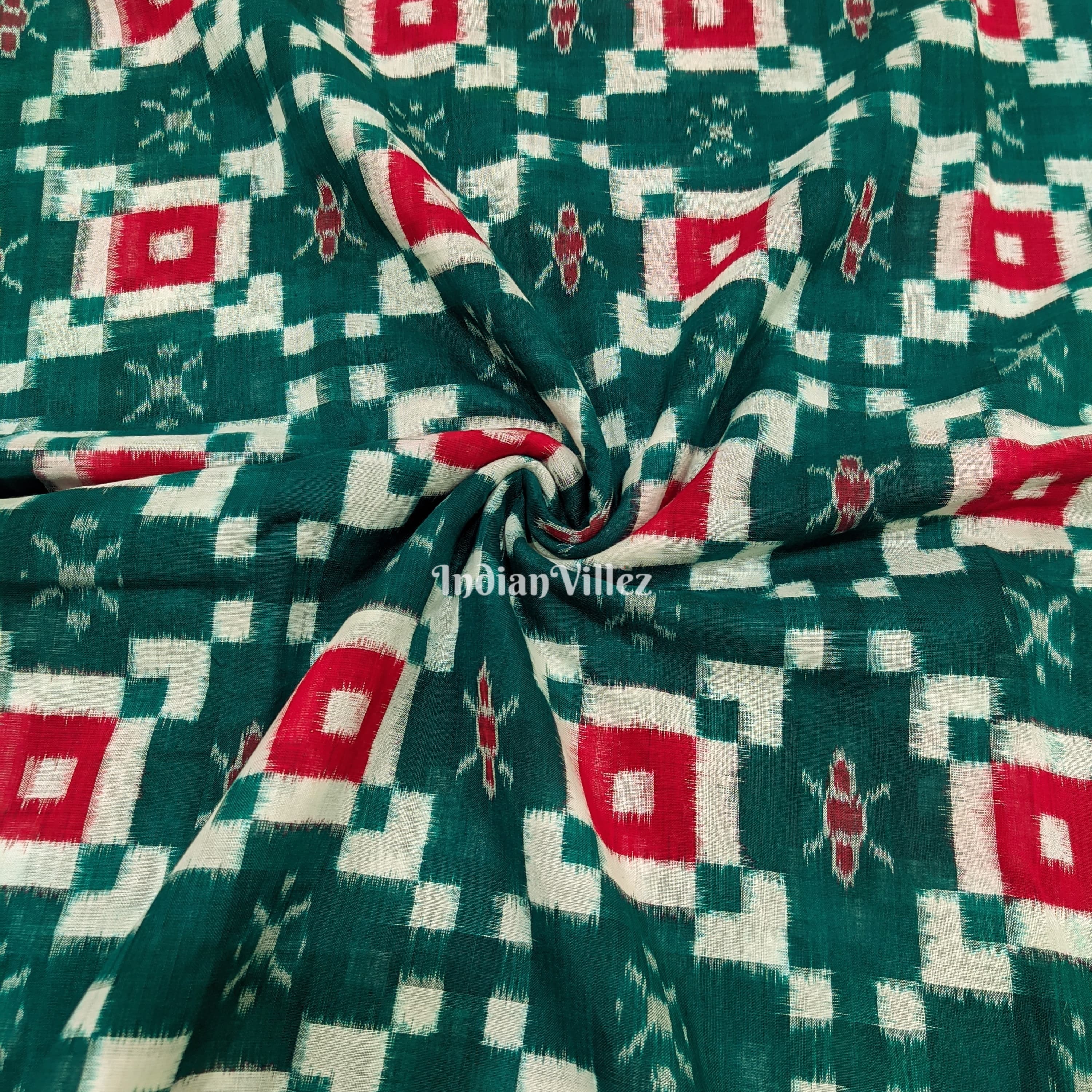 IndianVillèz Bottle Green Pasapali Theme Sambalpuri Ikat Cotton Fabric