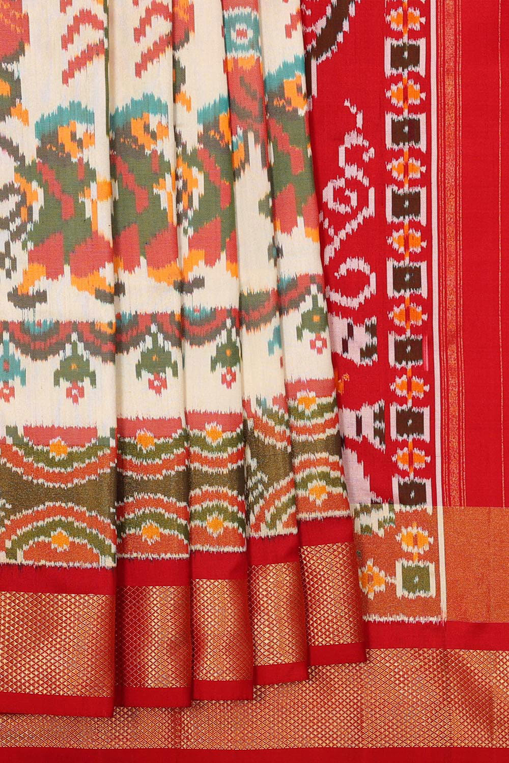 Kalanjali Ikat Silk Off White Saree – Women's