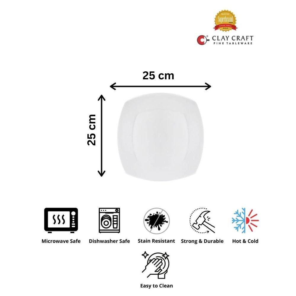 Clay Craft Ceramic Basic Dinner Plate Zen Square | White | Set of 4 Pc - view 2