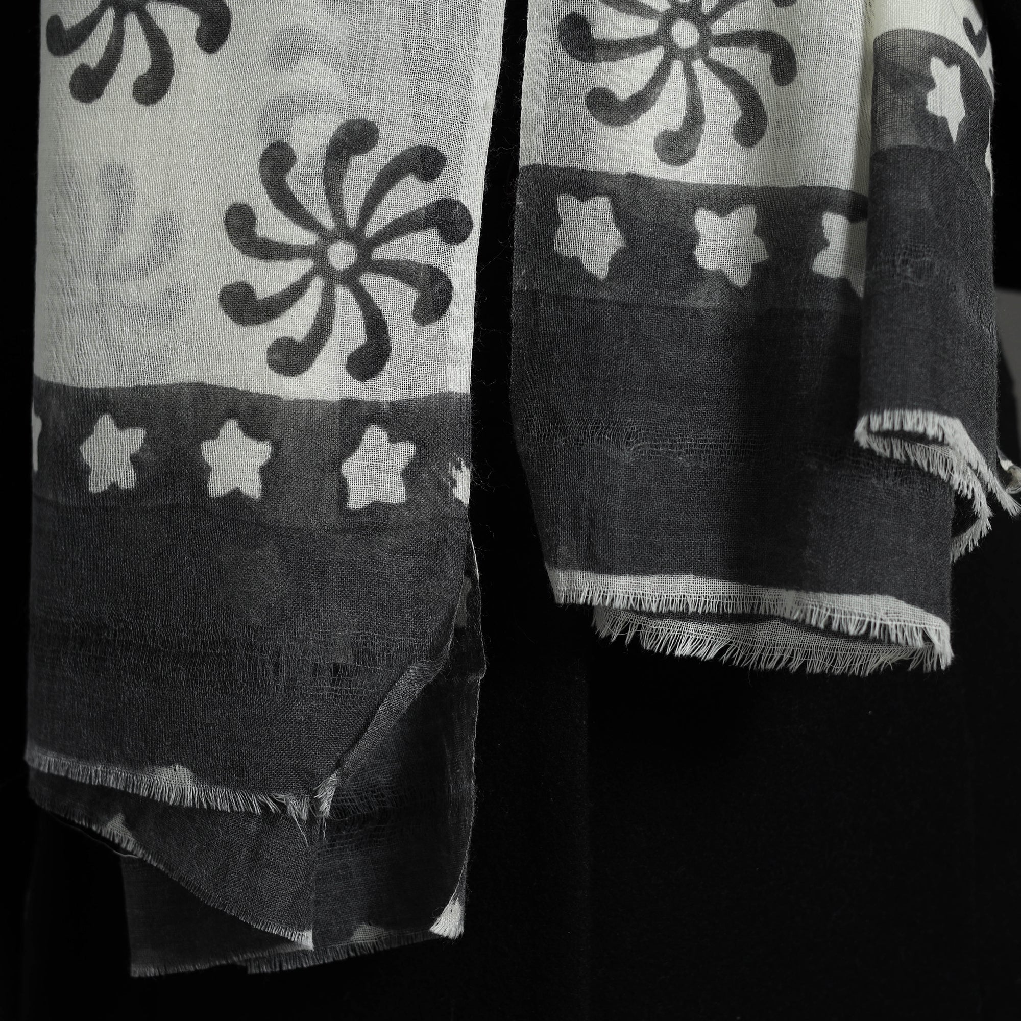 KUSUMLATA Black - Pure Wool Block Print Sanganeri Stole 48 - view 4