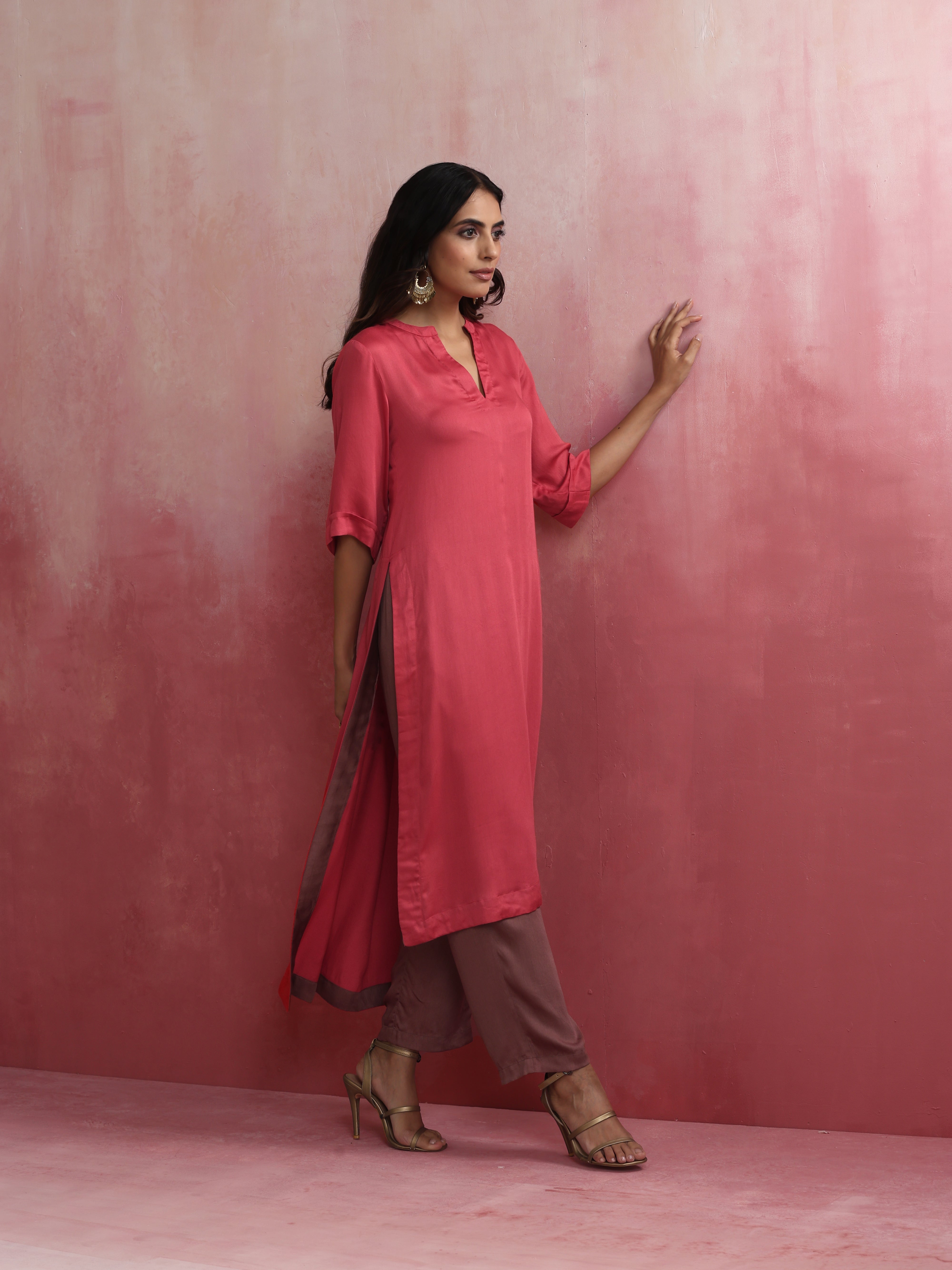 trueBrowns Red Modal Straight Fit Kurta Set - view 2