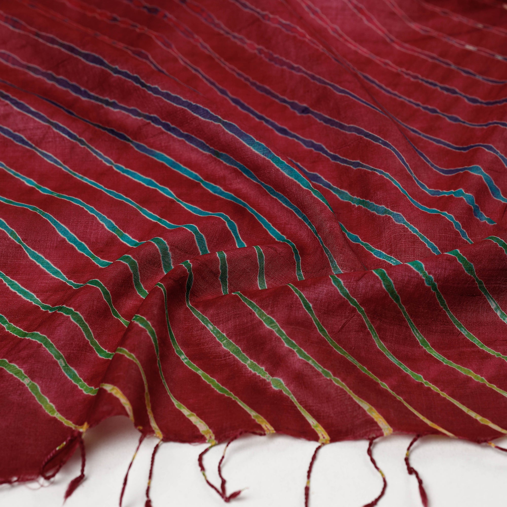 LEHARIYA BY BADSHAH MIYAN Brown - Multicolour Leheriya Tie-Dye Tussar Silk Handloom Stole with Tassels - view 3