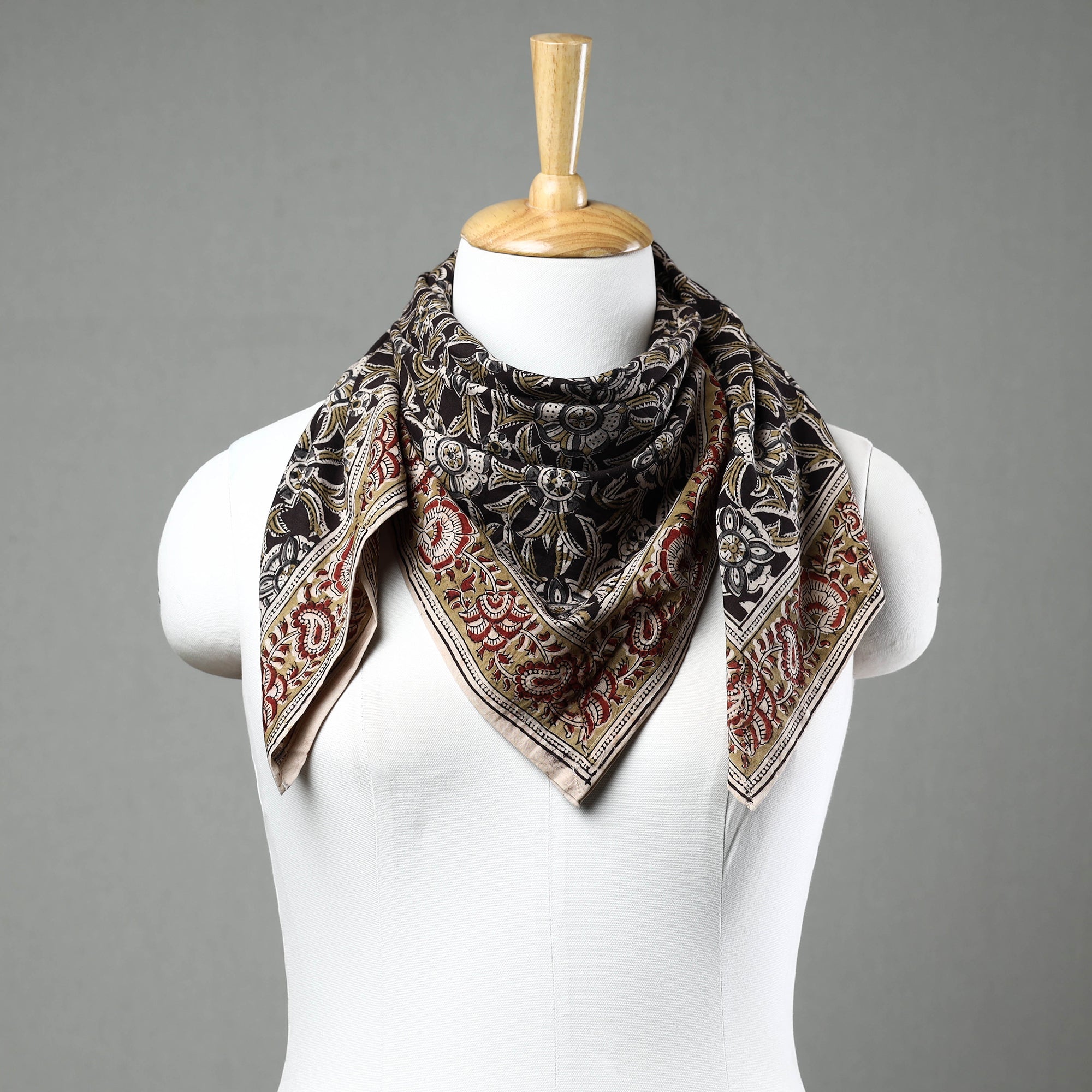 PITCHUKA SRINIVAS KALAMKARI PEDANA Black - Pedana Kalamkari Block Printed Natural Dyed Cotton Scarf 18
