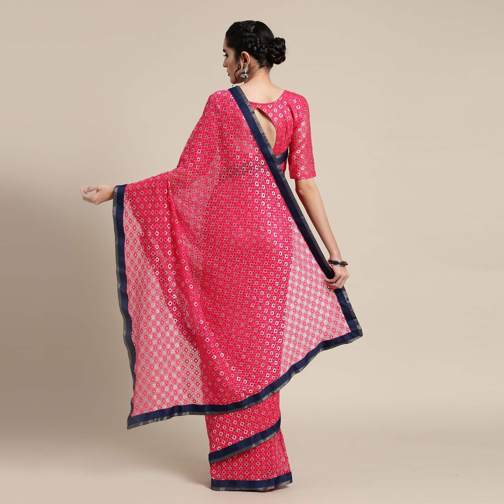 Peachmode Captivating Pink Colored Partywear Net-Art Silk Saree - view 2
