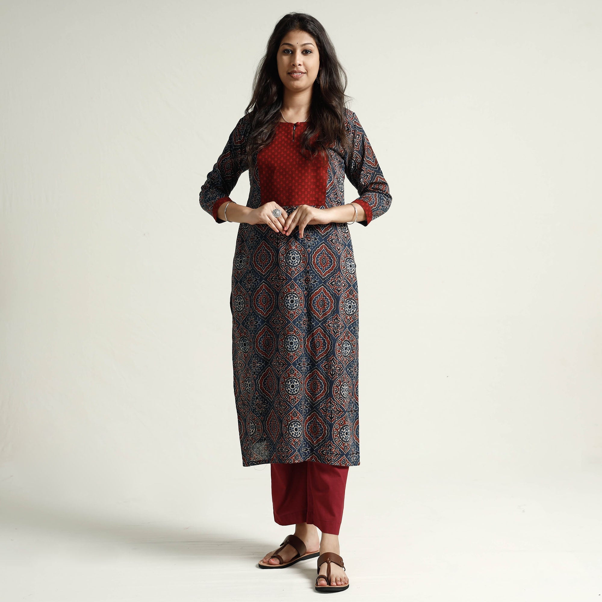 ITOKRI CASUALS Blue - Ajrakh Block Printed Cotton Kurta with Palazzo Set