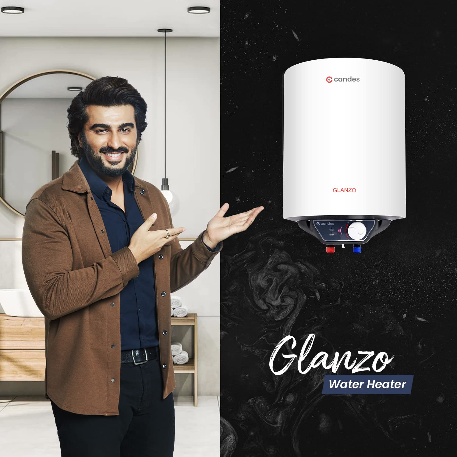 Candes 25 Litre Glanzo 5 Star Rated GlassLine Automatic Storage Electric Water Heater - 8 Bar Pressure with Installation Kit, Metal Body White - view 2