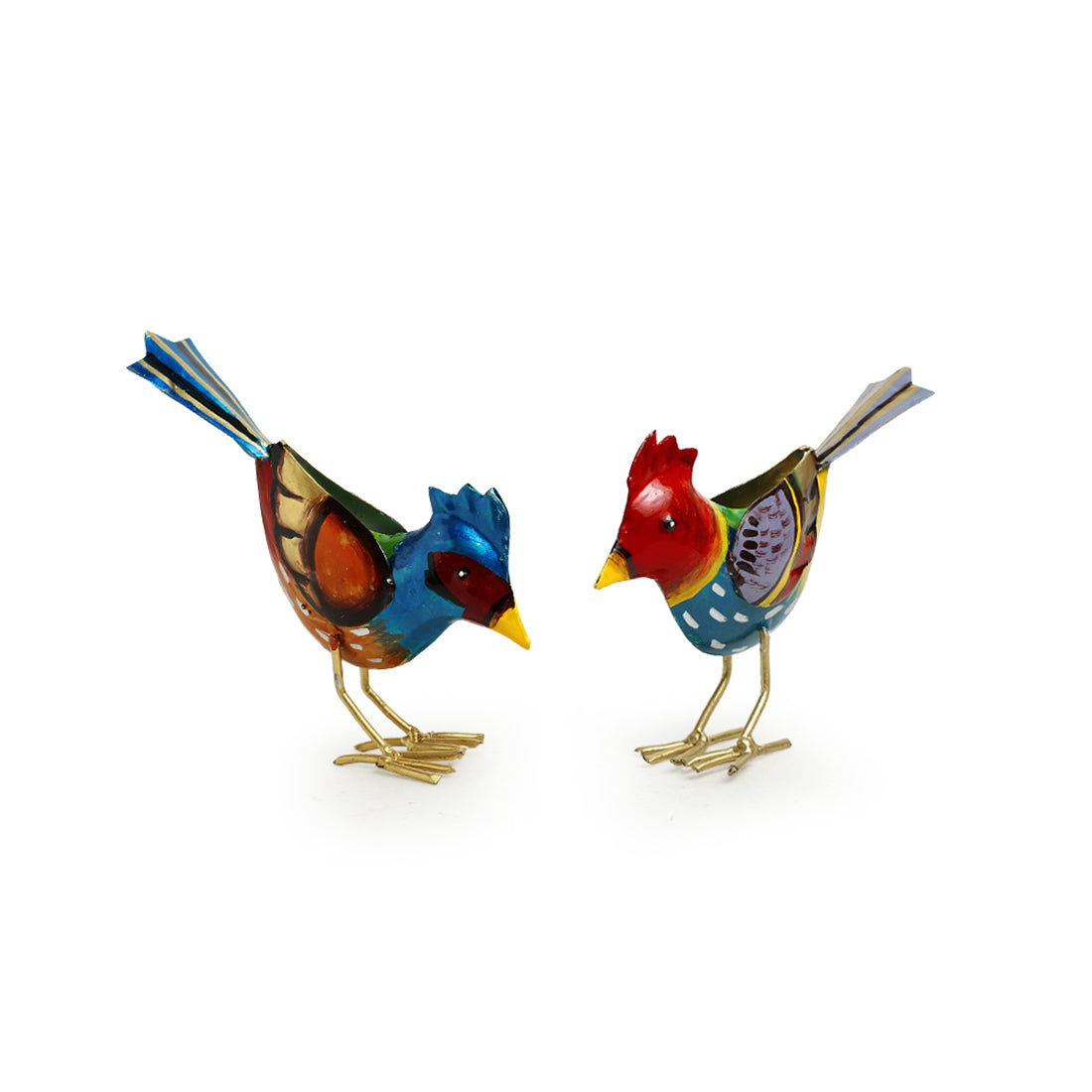 EXCLUSIVELANE 'Bird Buddies' Handpainted Garden Decorative Showpieces In Metal (Set of 2, 6 Inch) - view 2