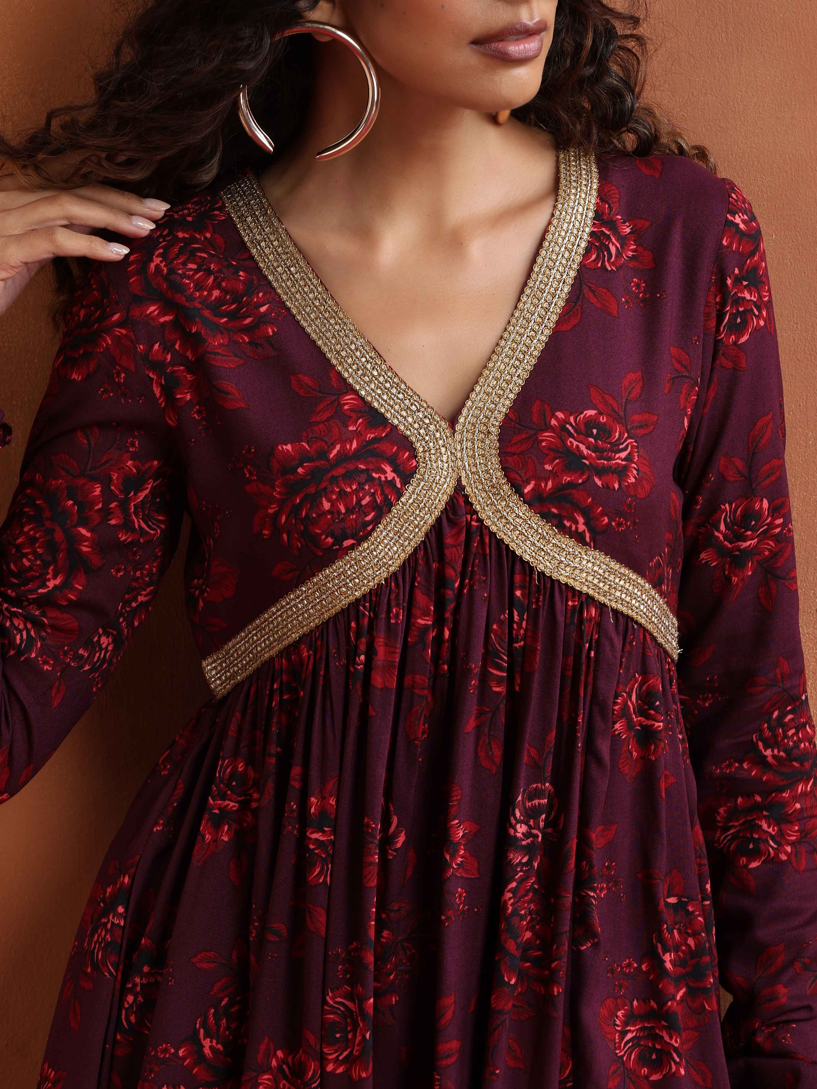 trueBrowns Purple Floral Print Sharara Set - view 4