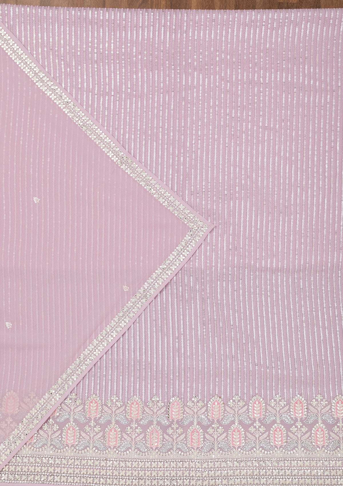 Koskii Lavender Threadwork Georgette Unstitched Salwar Suit - view 3