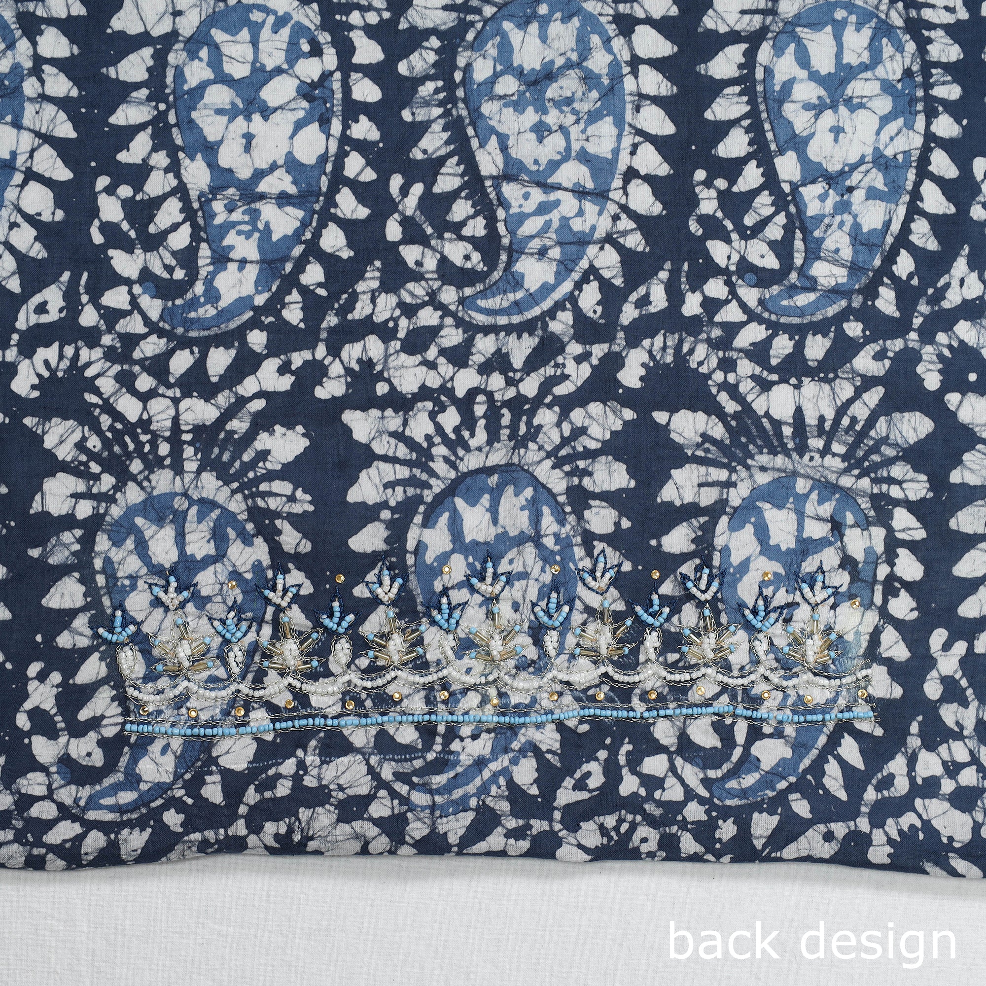 NOORI BAZAR Blue - Batik Printed Thread & Bead Work Hand Embroidery Cotton Blouse Piece - view 4