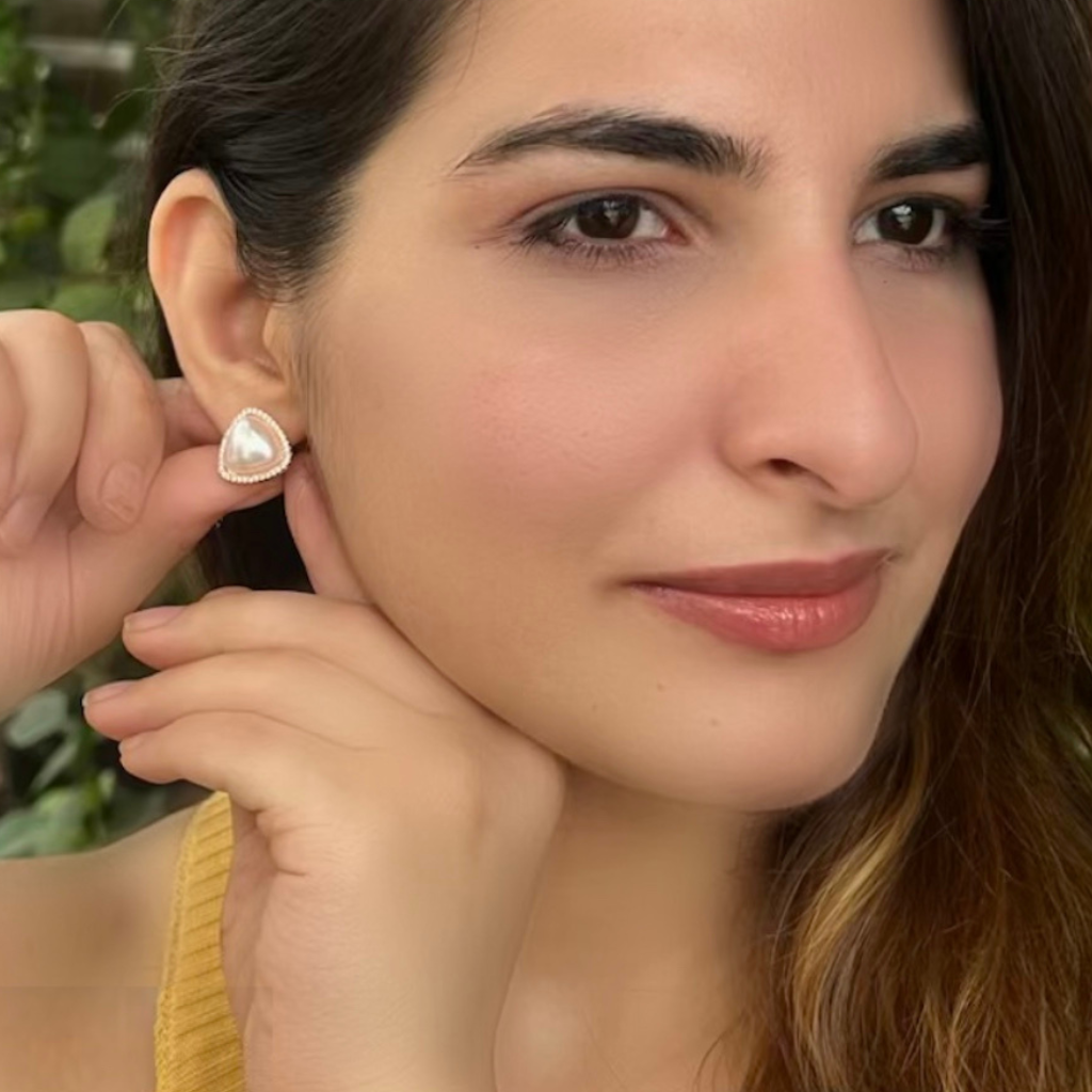 Branta Triangle Pearl Diamond Earrings - view 2