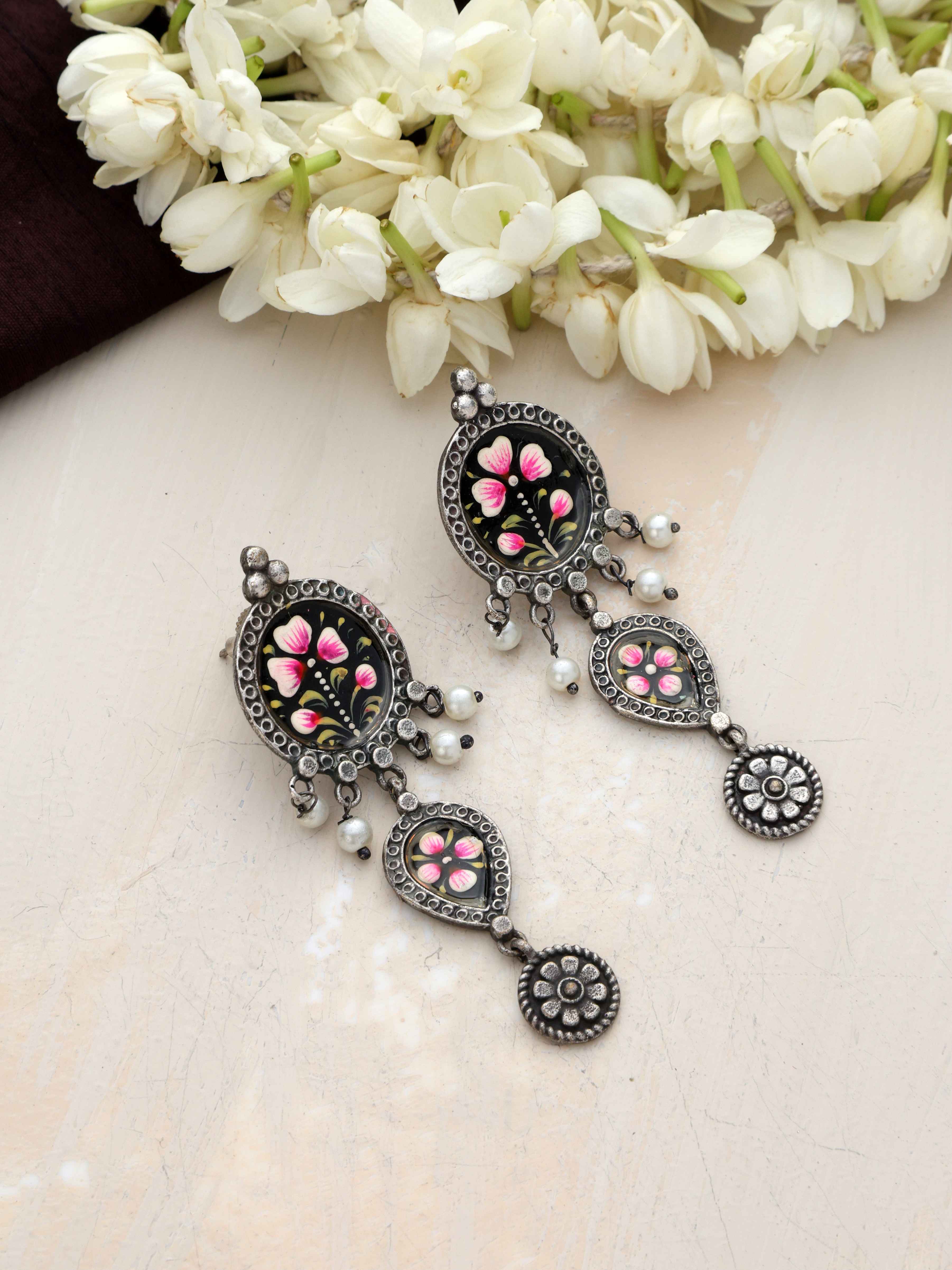 trueBrowns Silver Tone Handpainted Dangle Earrings - view 4