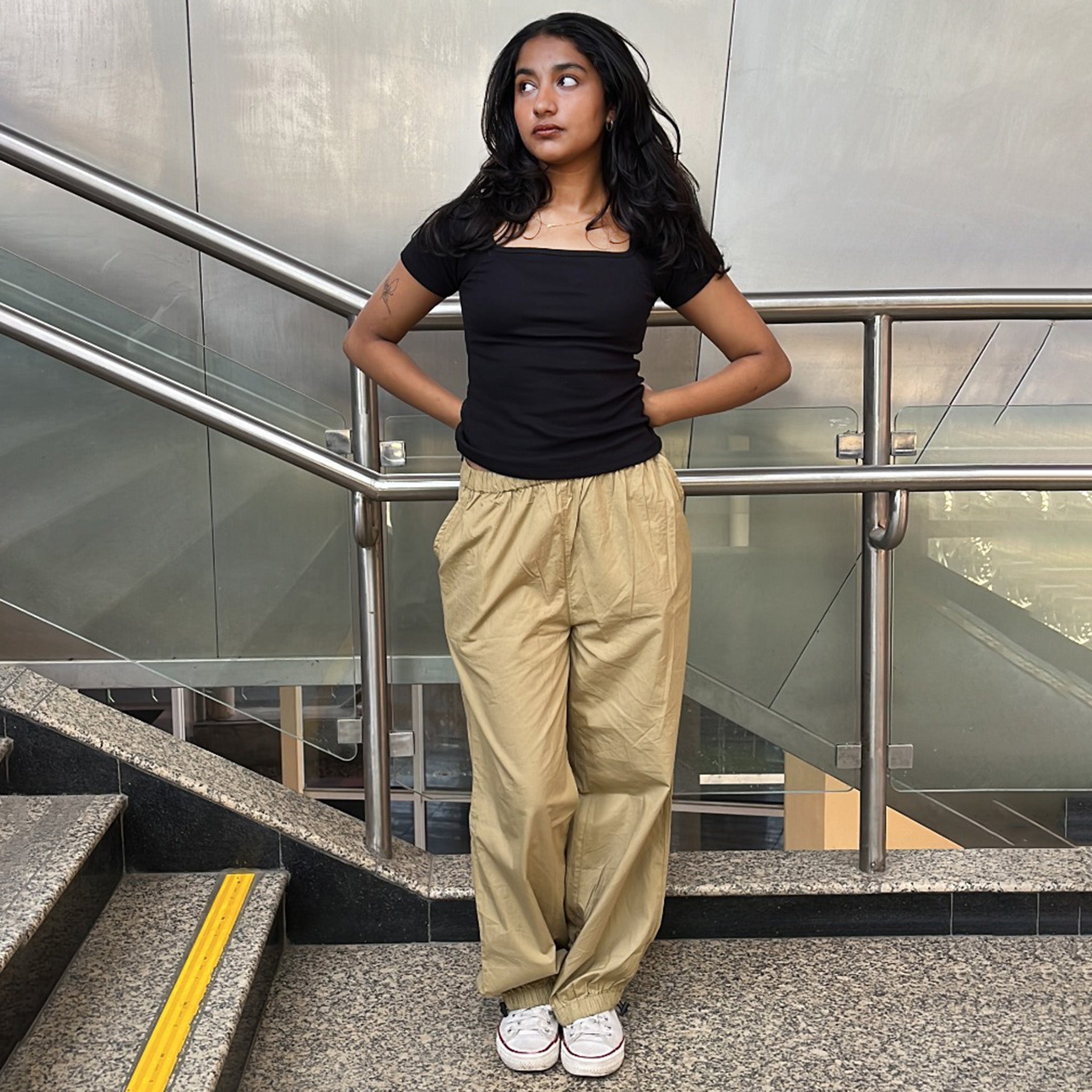 Normcore Black Square Neck Top