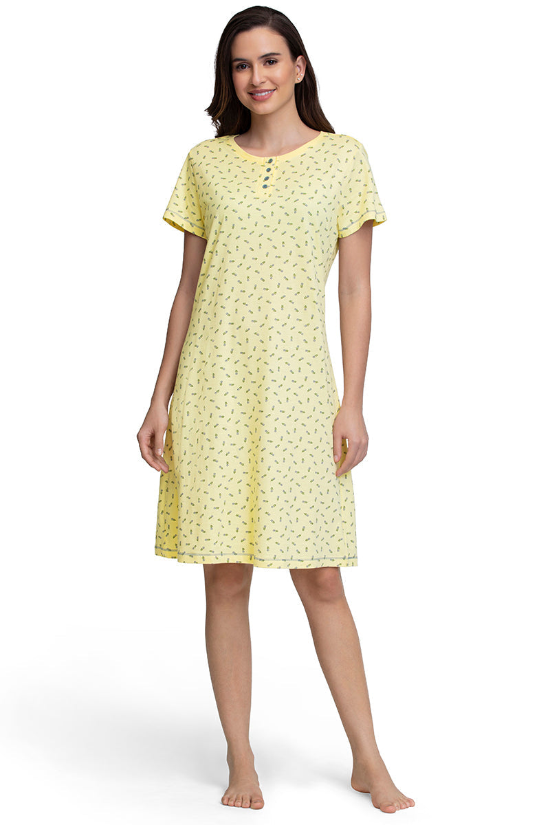 Amante Knee-Length Sleep Dress - Ditsy Floral Pr Yellow