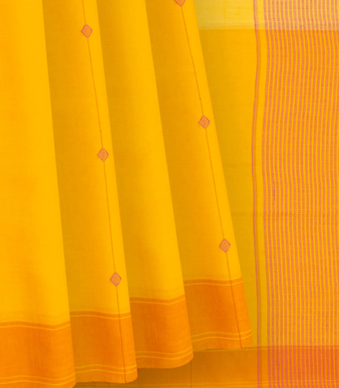 RmKV Lemon Yellow Chanderi Cotton Saree With Flower Motifs & Vine Motifs in Zari Border-Yellow