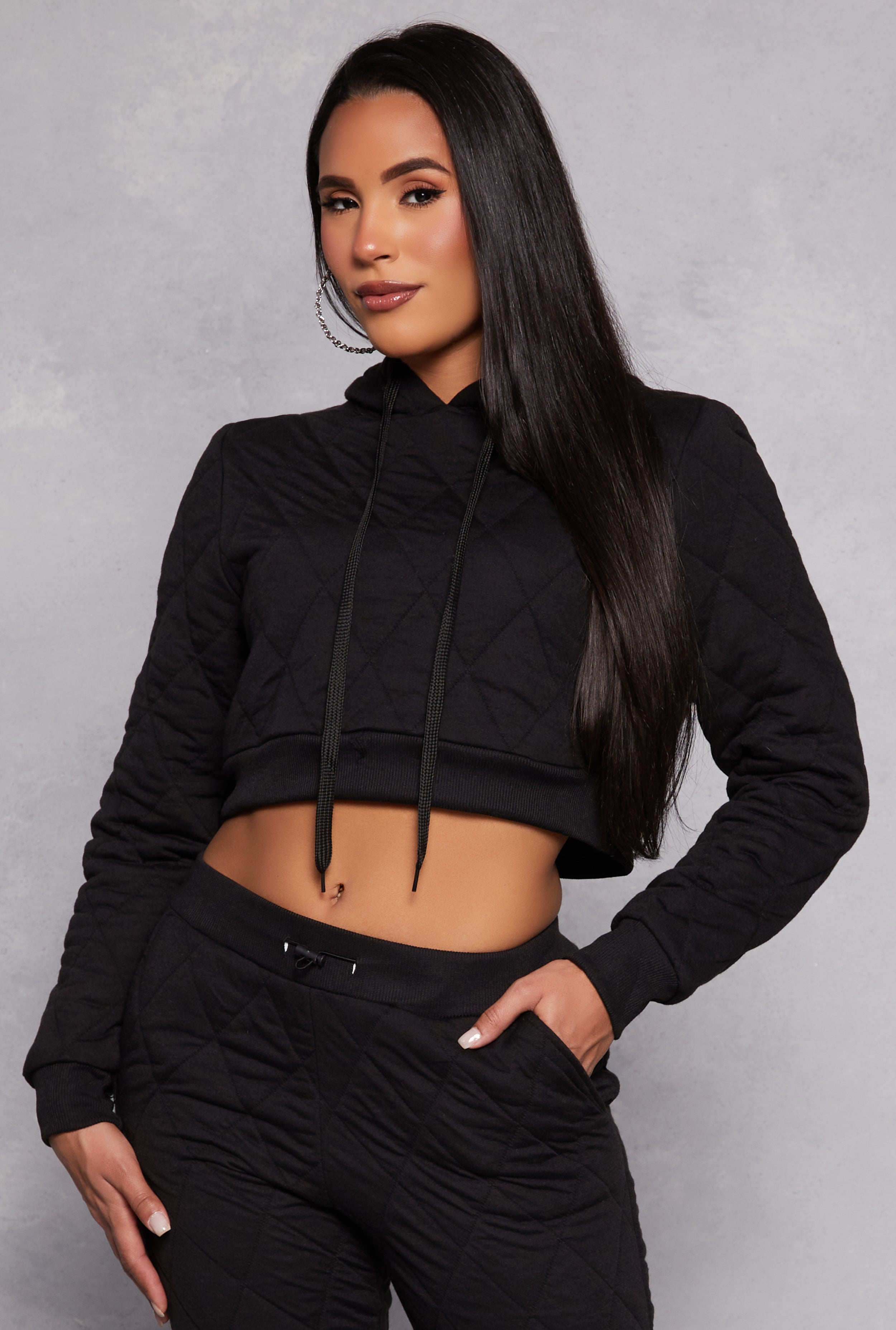 Rainbow Shops Quilted Cropped Hoodie – Women's