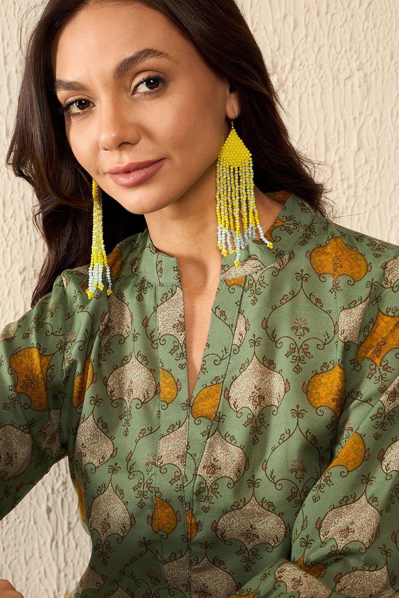 Ahika Green Cotton Blend Ethnic Motifs Printed Regular Kurti Tunics VT1325 - view 2