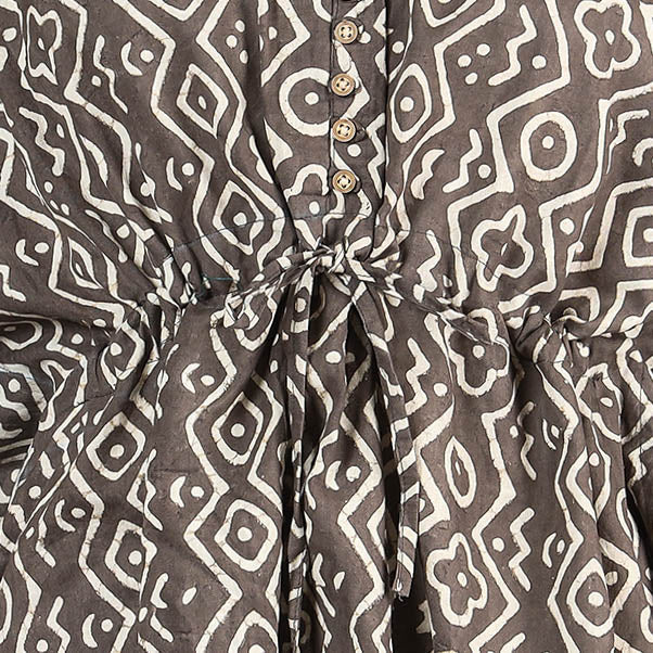 ITOKRI CASUALS Brown - Akola Block Printed Cotton Kaftan with Tie-Up Waist (Short) - view 3