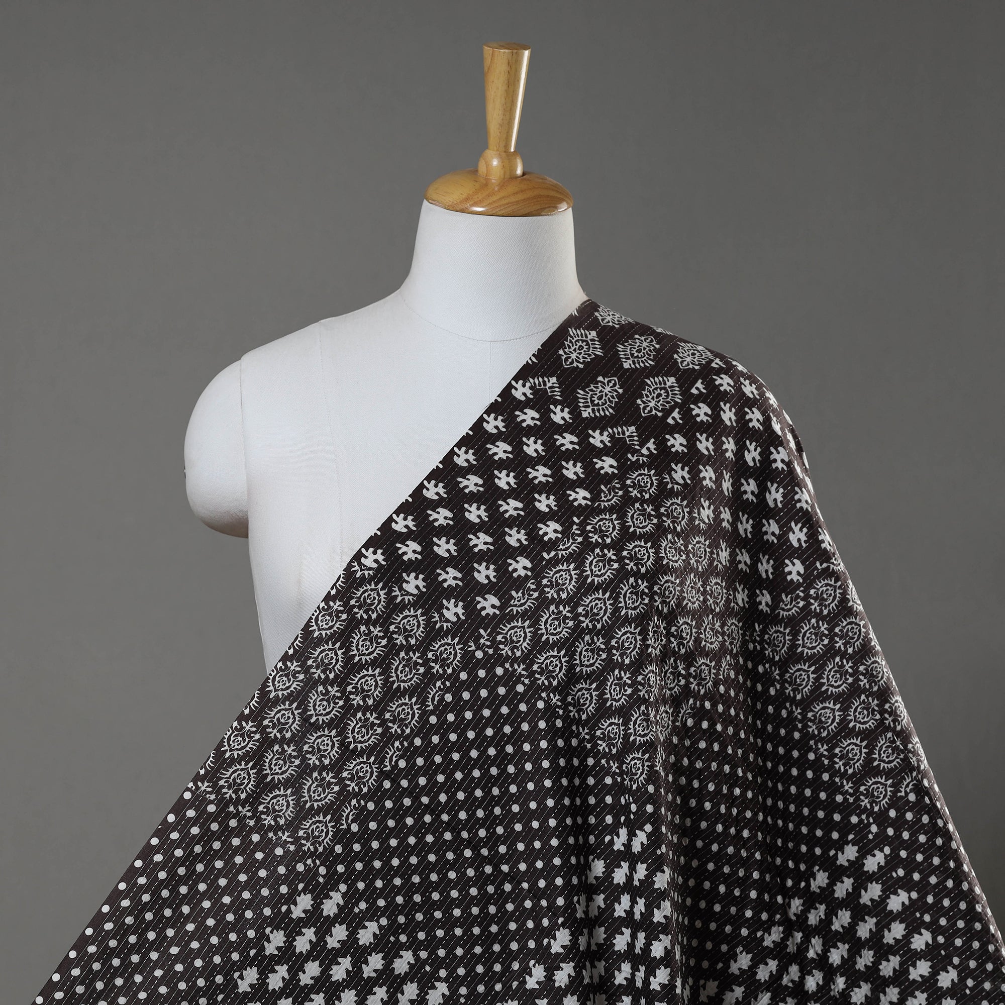 HAVELI CHRONICLES Black - Kantha Stitch Cotton Jaipur Print Fabric 07